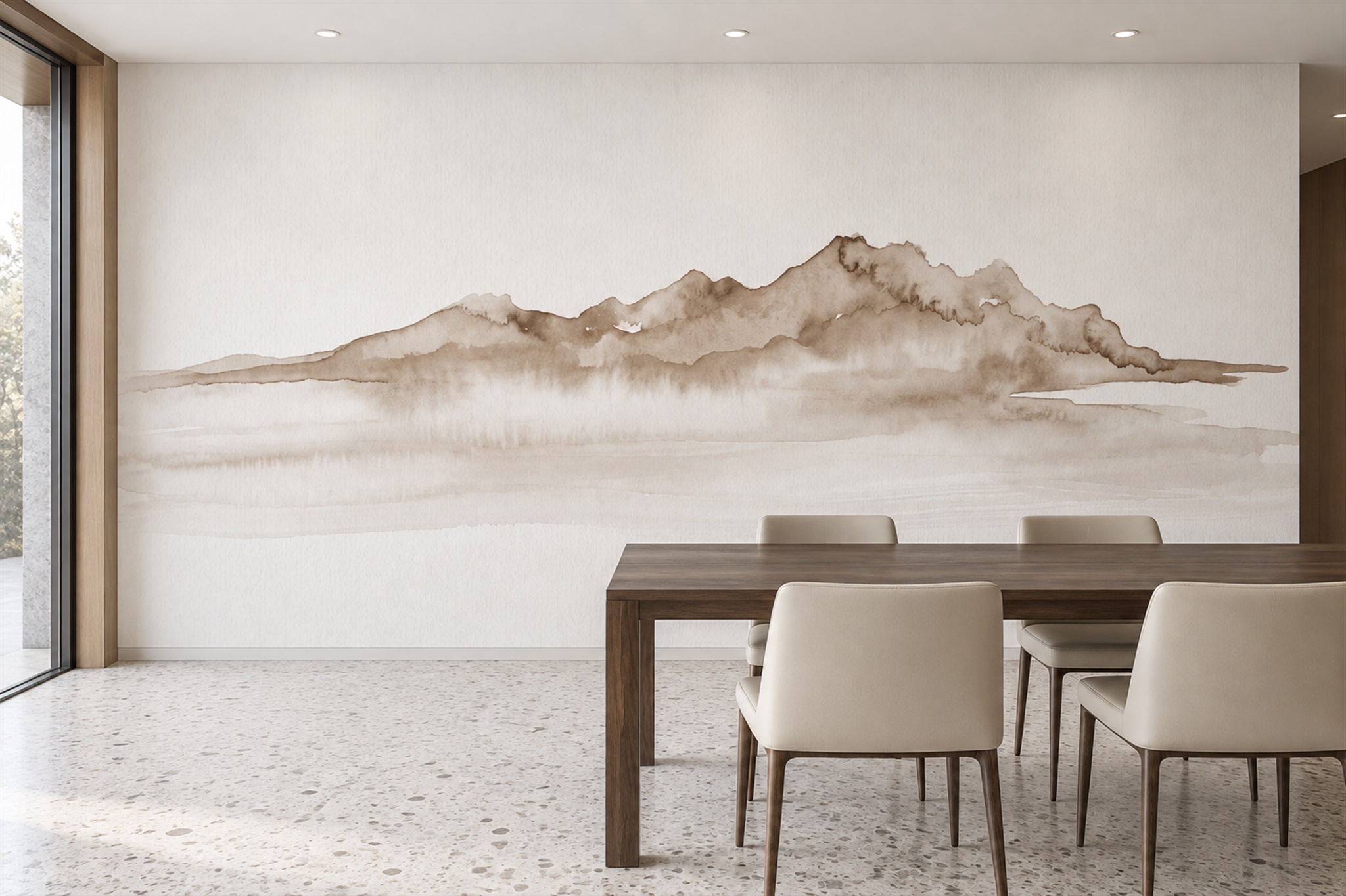 Taupe Mountain Scenic Wallpaper Mural Bedroom-wallpaper-murals, Peel-and-stick Finish