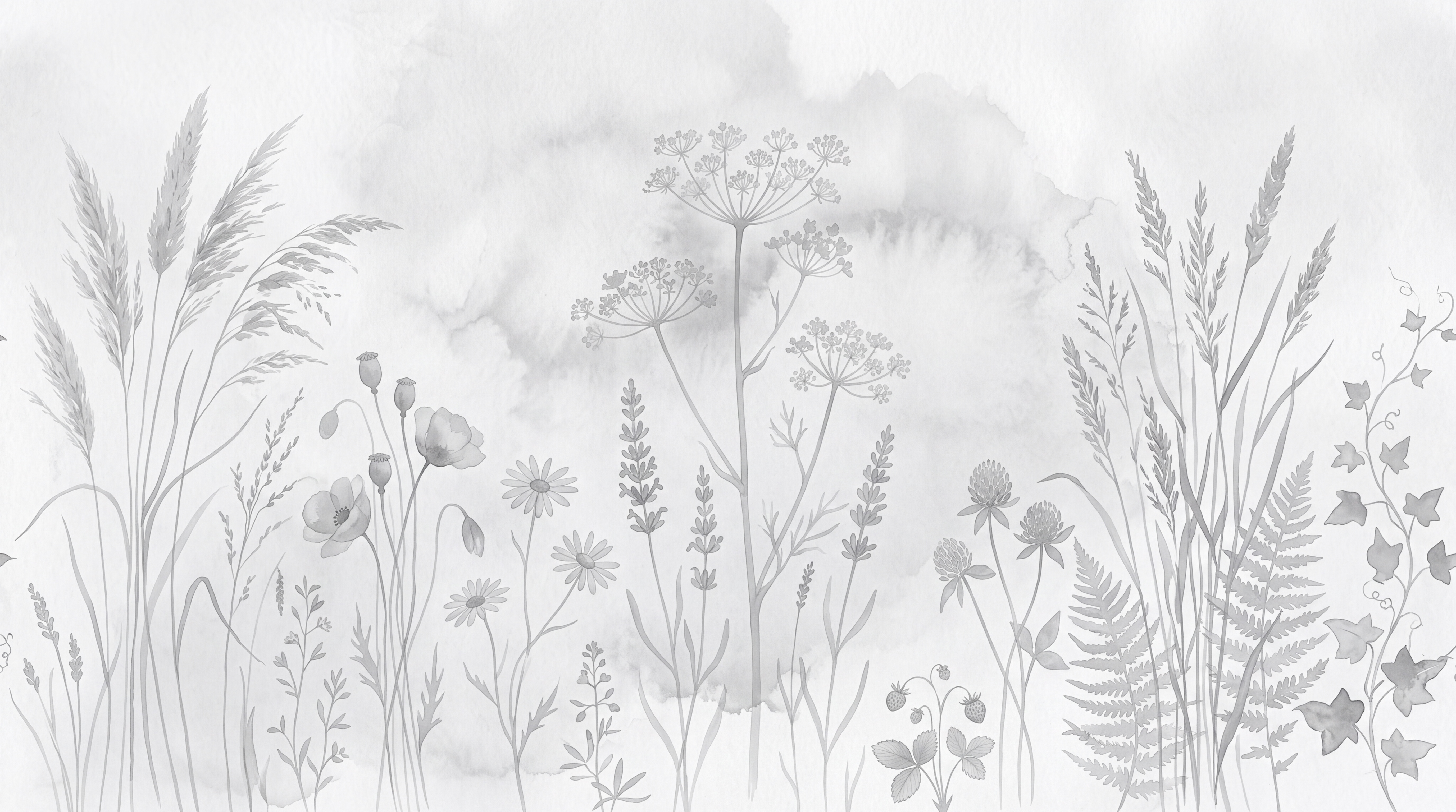 Grey Meadow Scenic Wallpaper Mural, Peel-and-stick Finish