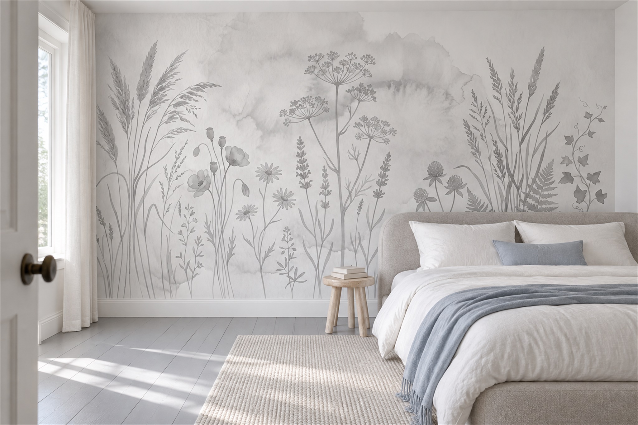 Grey Meadow Scenic Wallpaper Mural Home-office-wallpaper-murals, Peel-and-stick Finish