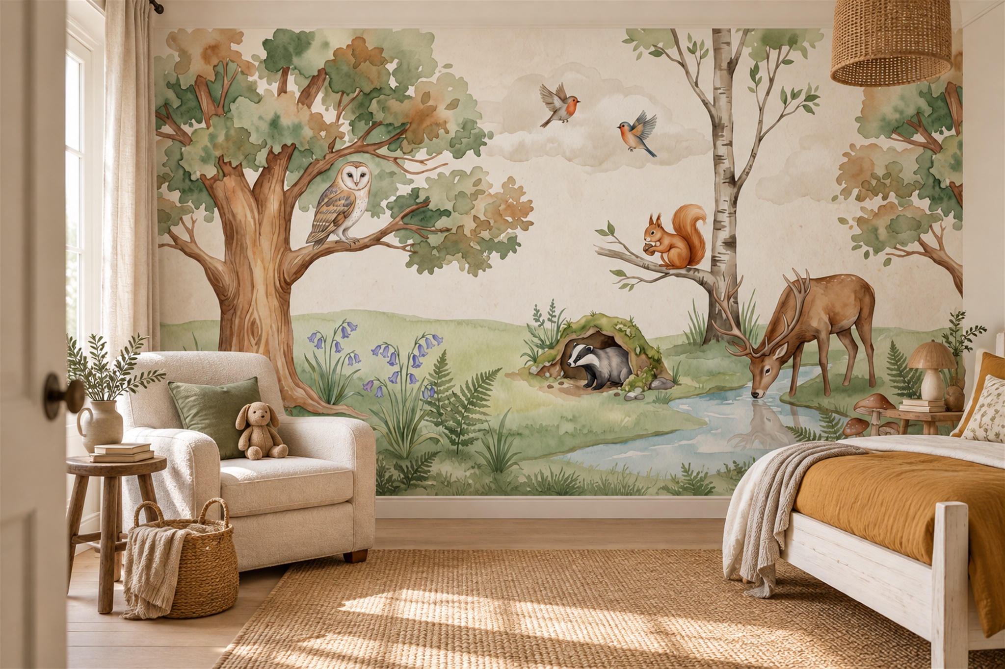 Sage Scenic Scenic Decorative Wallpaper Mural Bedroom-wallpaper-murals, Peel-and-stick Finish