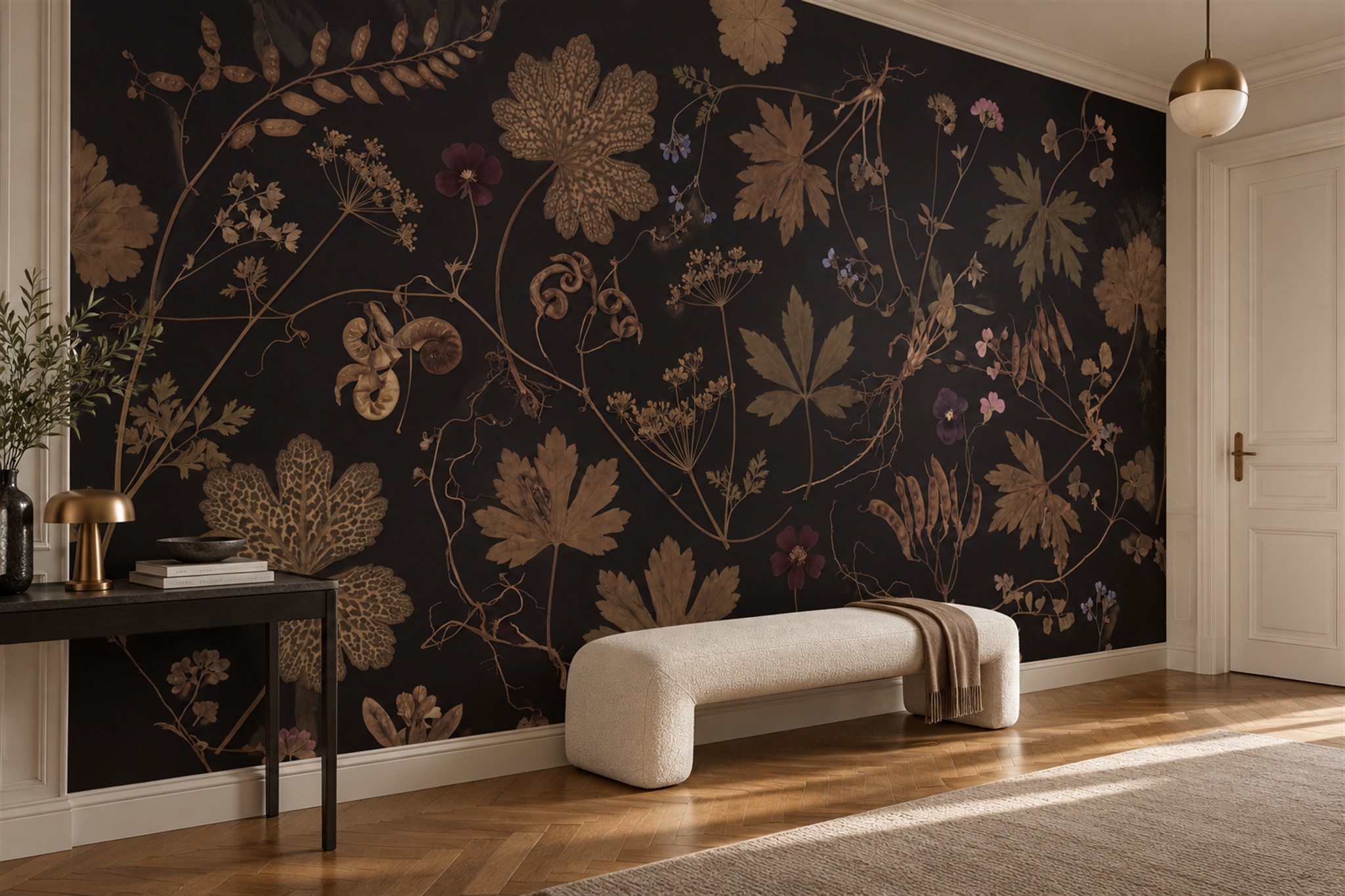 Black Vine Botanical Wallpaper Mural Feature-wall-wallpaper-murals, Peel-and-stick Finish