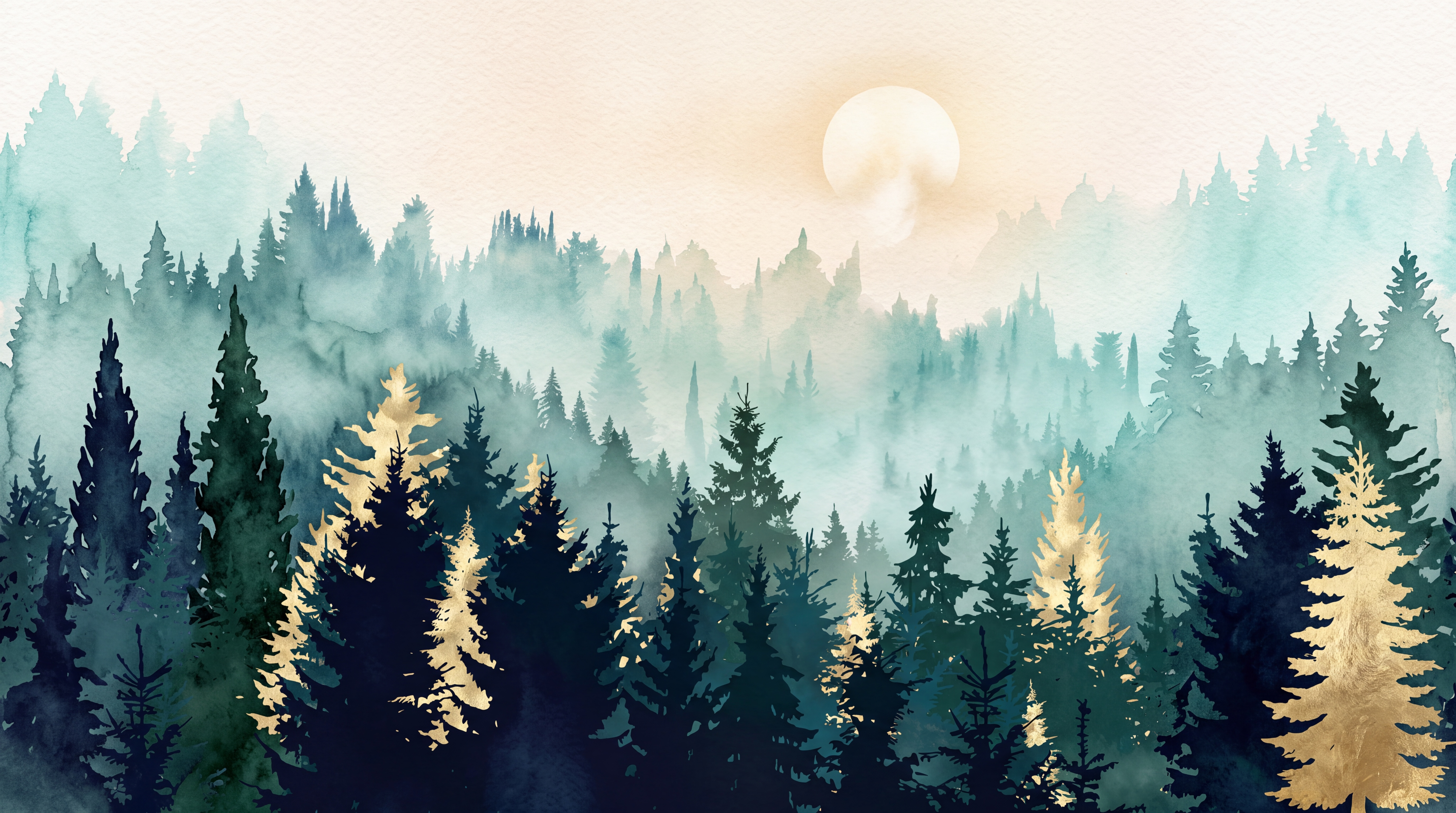 Teal Misty Artful Wallpaper Mural, Peel-and-stick Finish