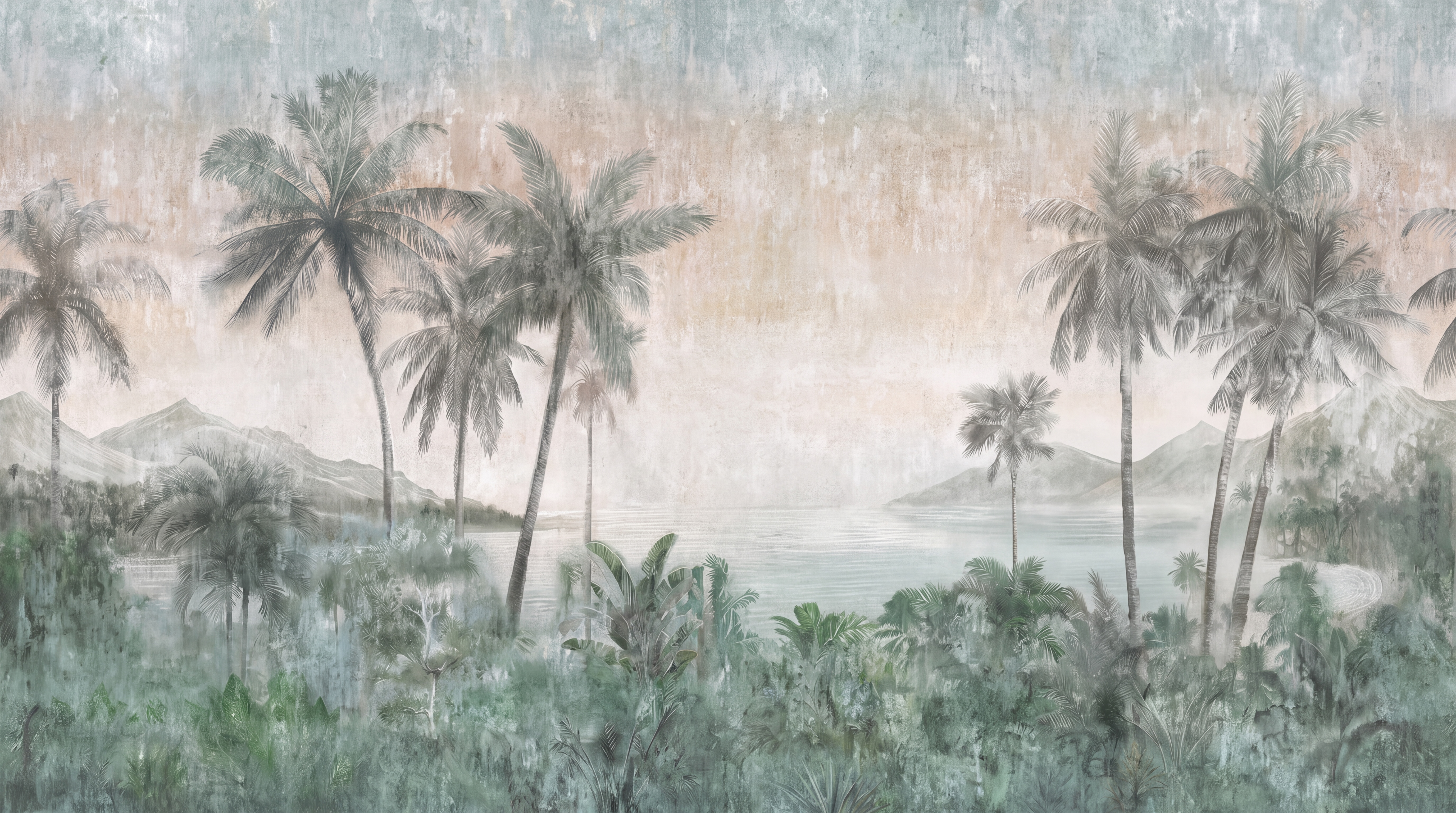 Sage Palm Artful Decorative Wallpaper Mural, Peel-and-stick Finish