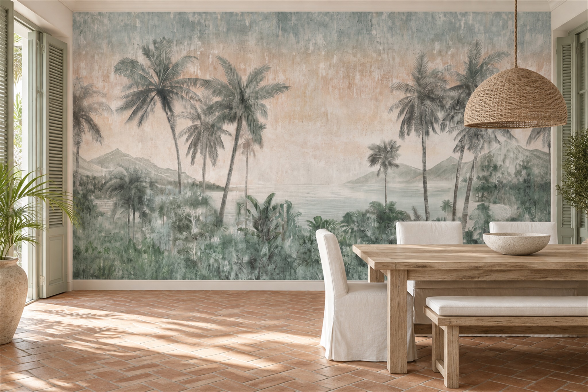 Sage Palm Artful Decorative Wallpaper Mural Bedroom-wallpaper-murals, Peel-and-stick Finish