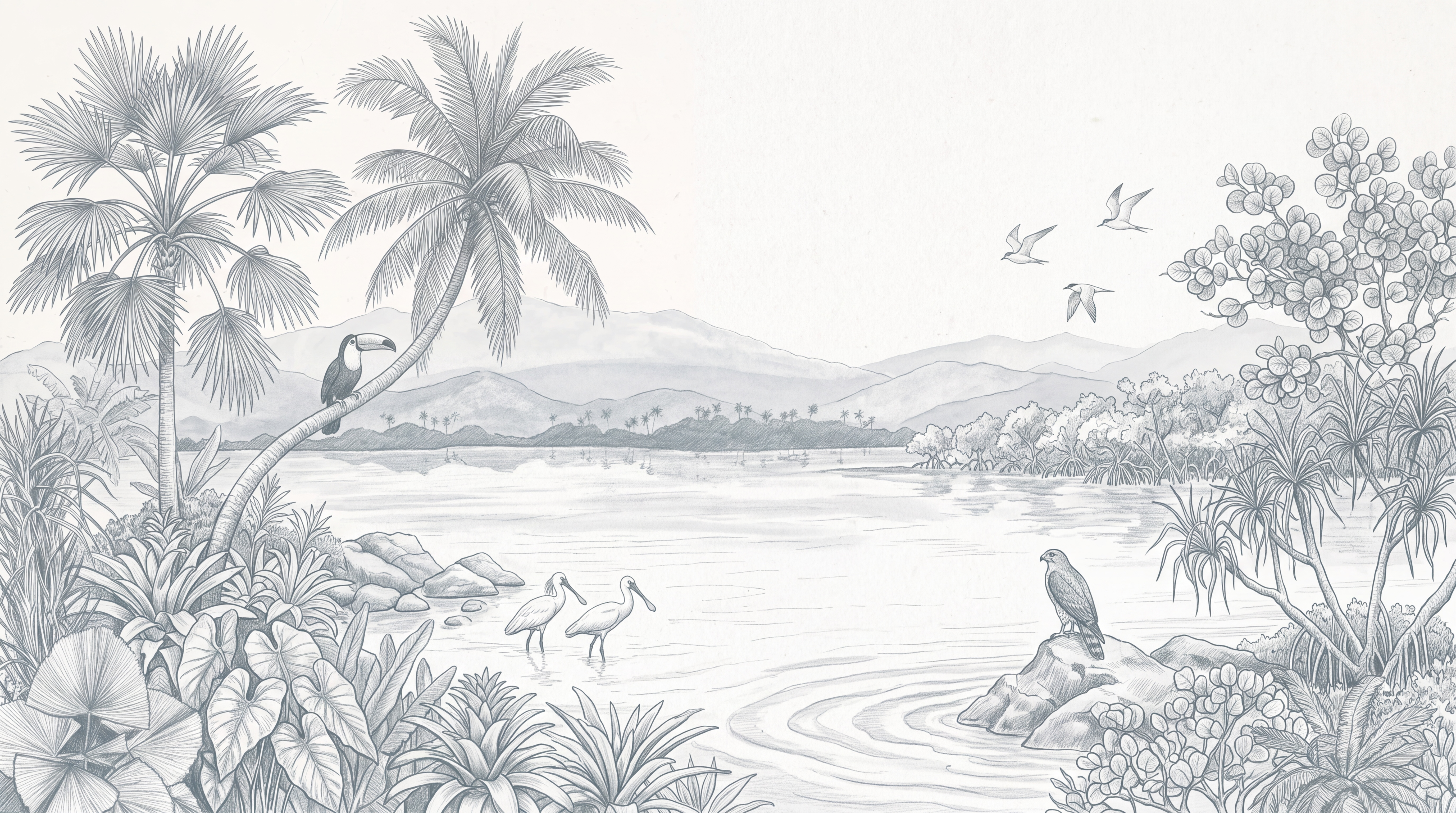 Grey Heron Illustrated Abstract Wallpaper Mural, Peel-and-stick Finish