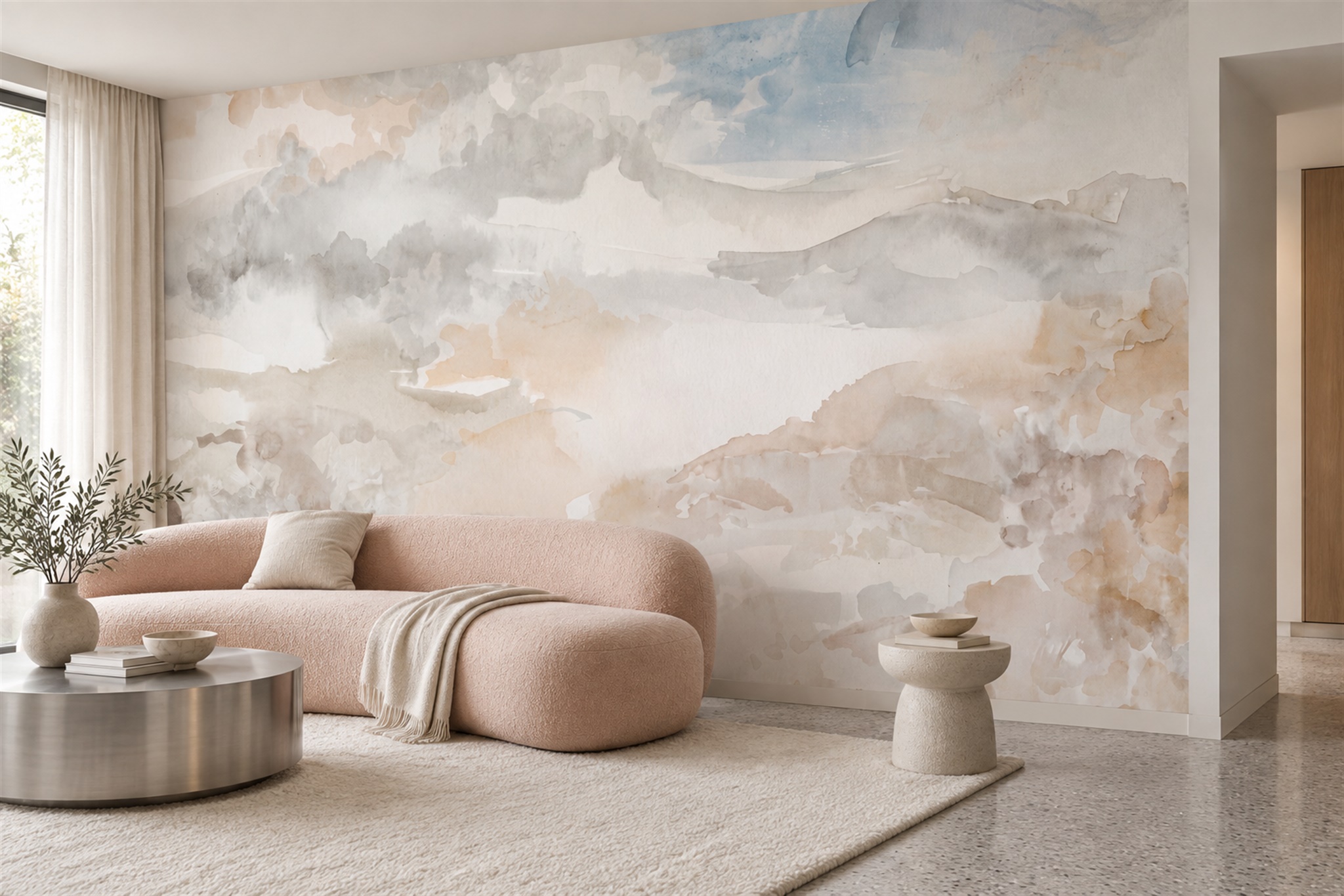 Beige Marble Decorative Wallpaper Mural Accent-wall-wallpaper-murals, Peel-and-stick Finish