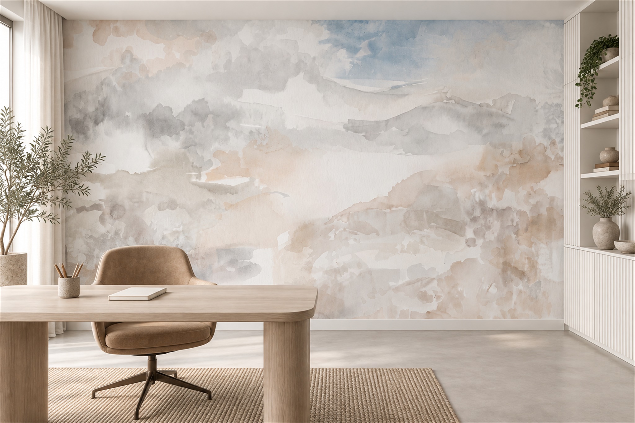 Beige Marble Decorative Wallpaper Mural Home-office-wallpaper-murals, Shown In A Home Office, Peel-and-stick Finish