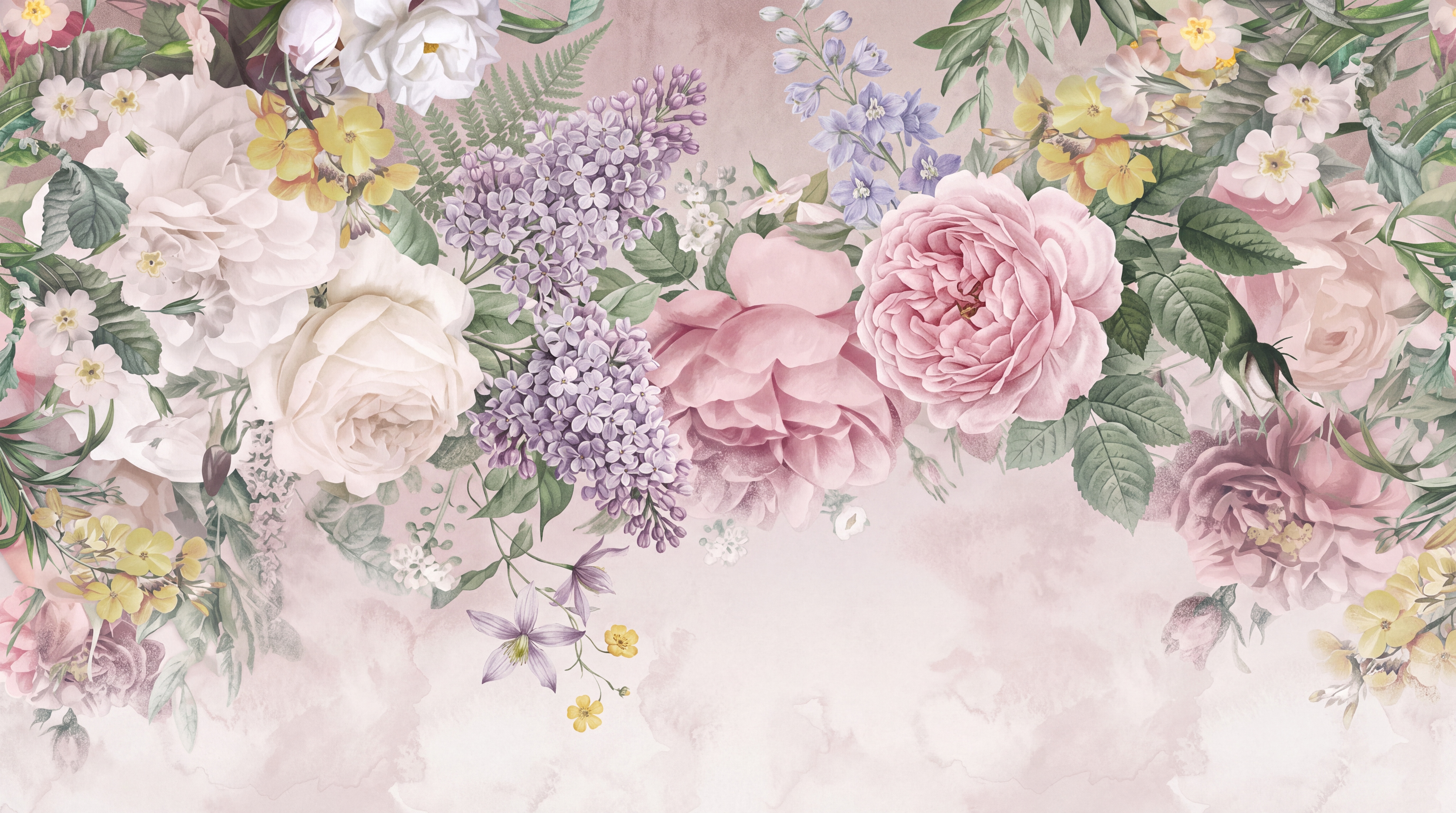 Pink Peony Botanical Wallpaper Mural Bedroom-wallpaper-murals, Peel-and-stick Finish