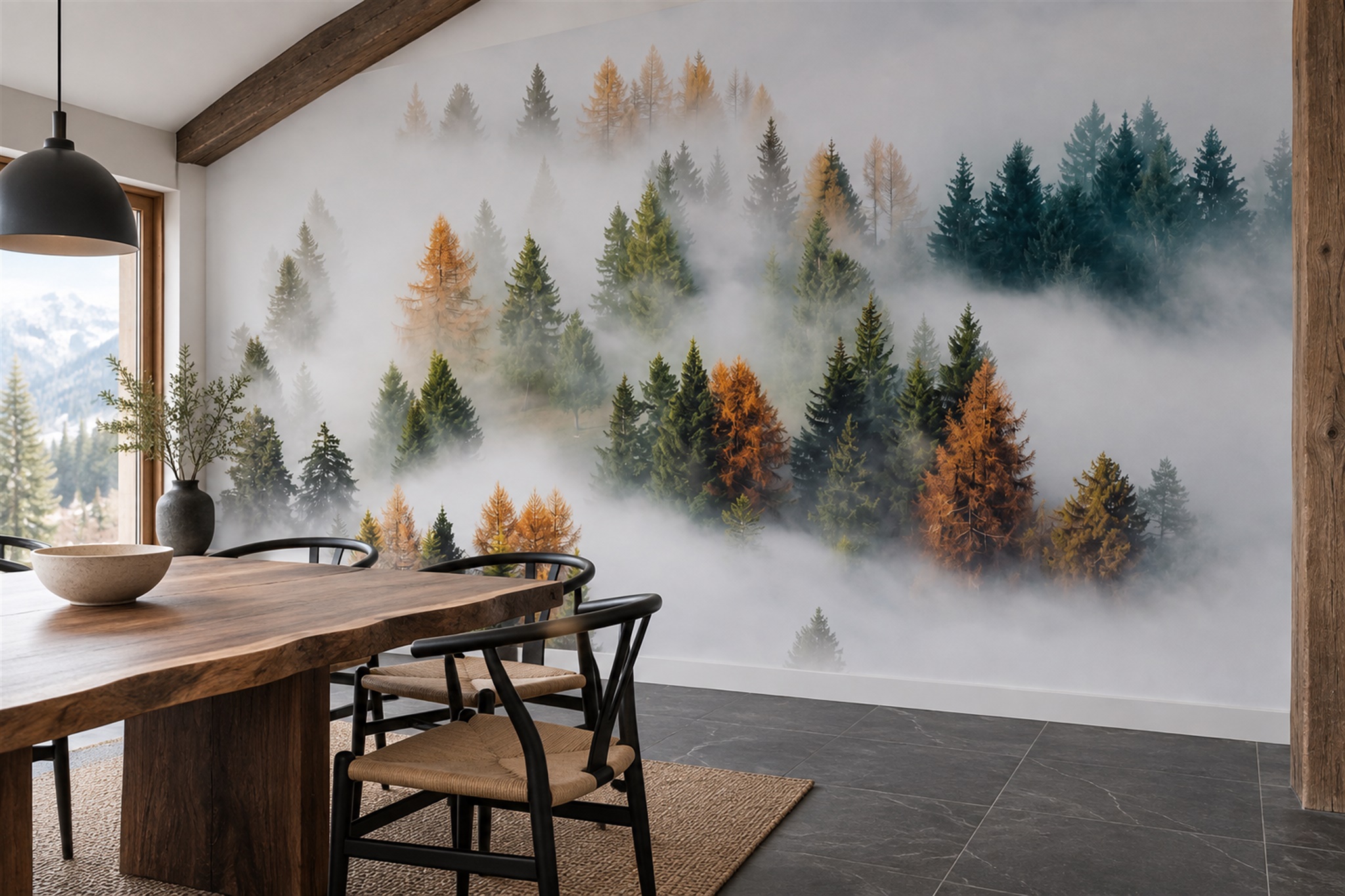 Teal Forest Scenic Wallpaper Mural Living-room-wallpaper-murals, Peel-and-stick Finish