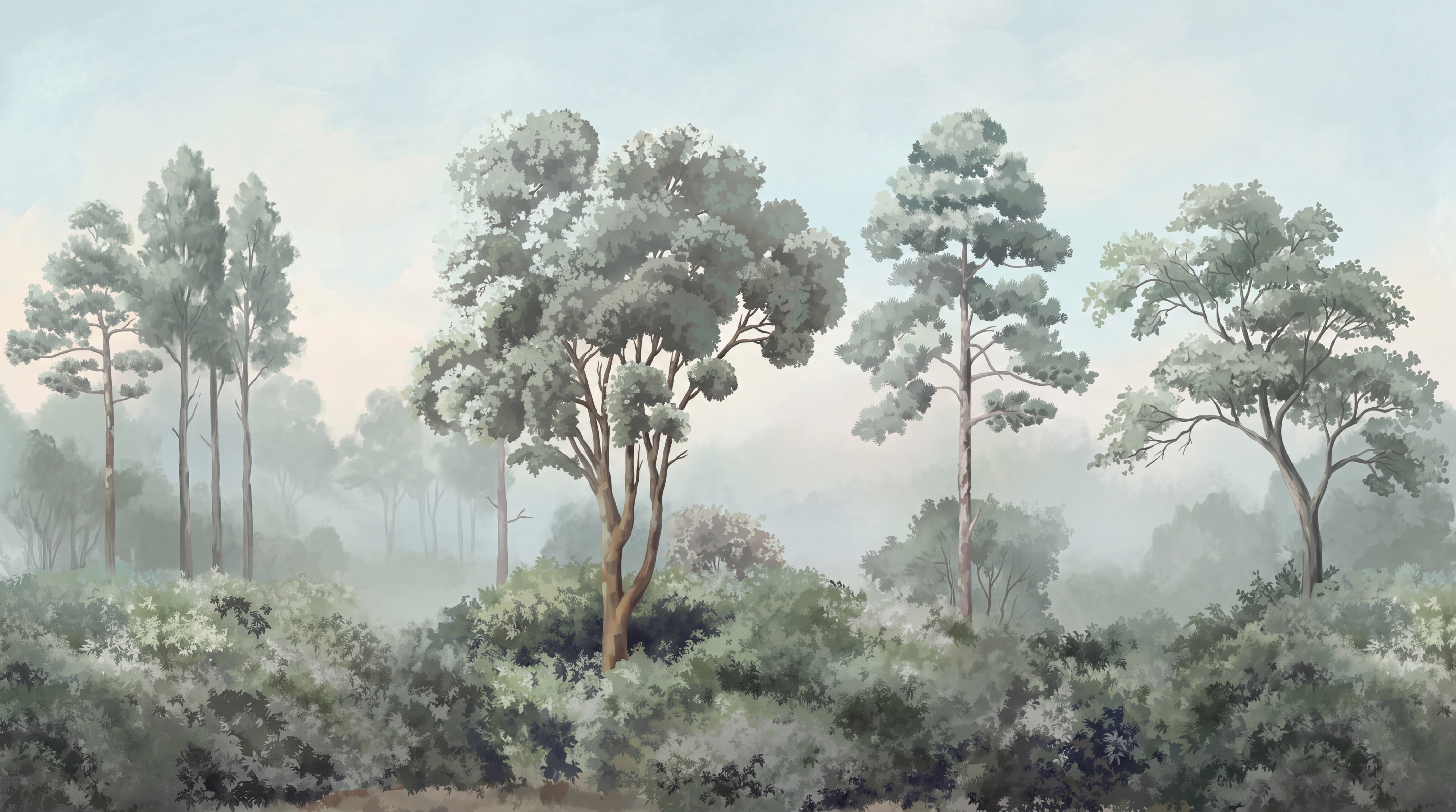 Sage Scenic Scenic Painterly Wallpaper Mural, Peel-and-stick Finish