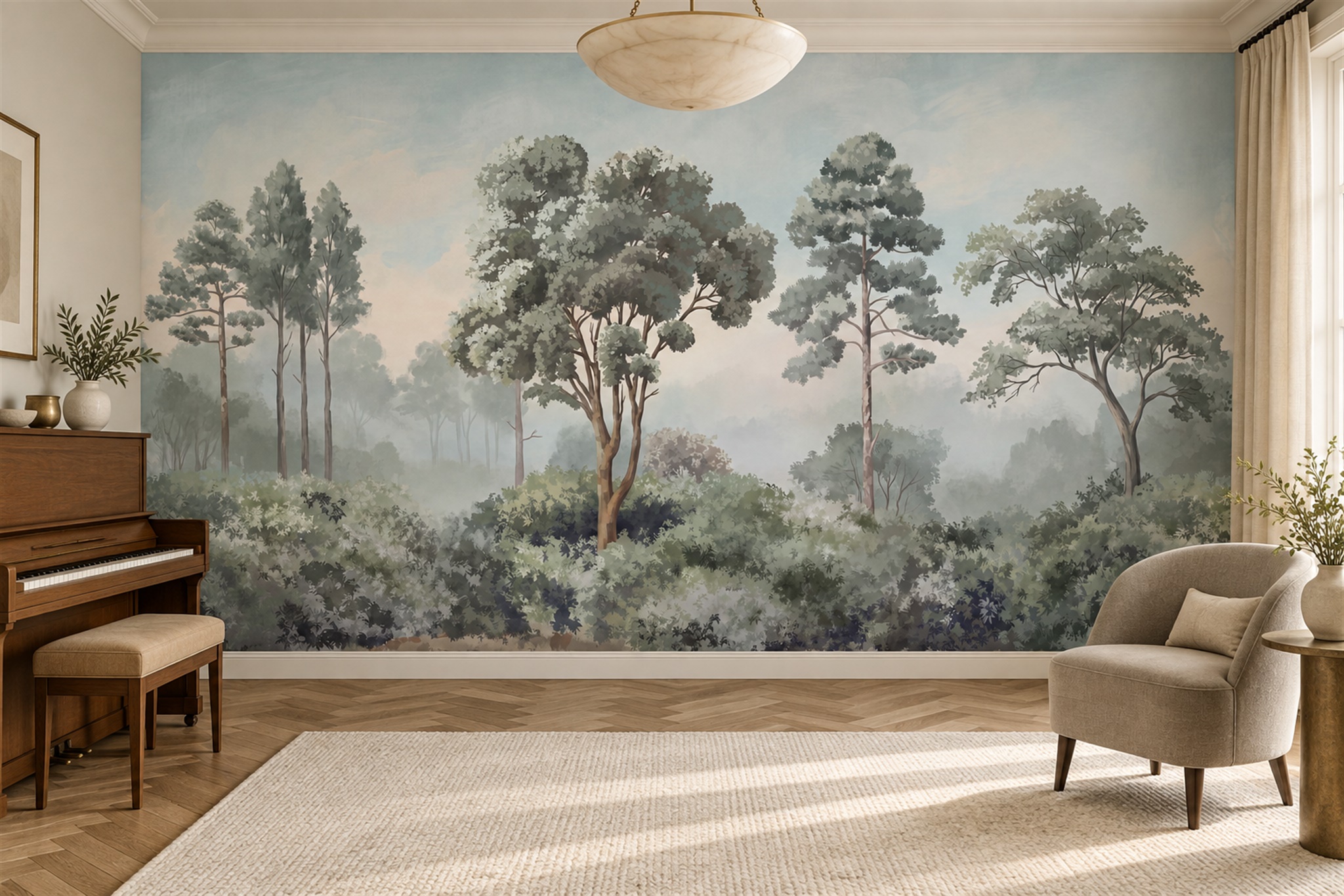 Sage Scenic Scenic Painterly Wallpaper Mural Accent-wall-wallpaper-murals, Peel-and-stick Finish