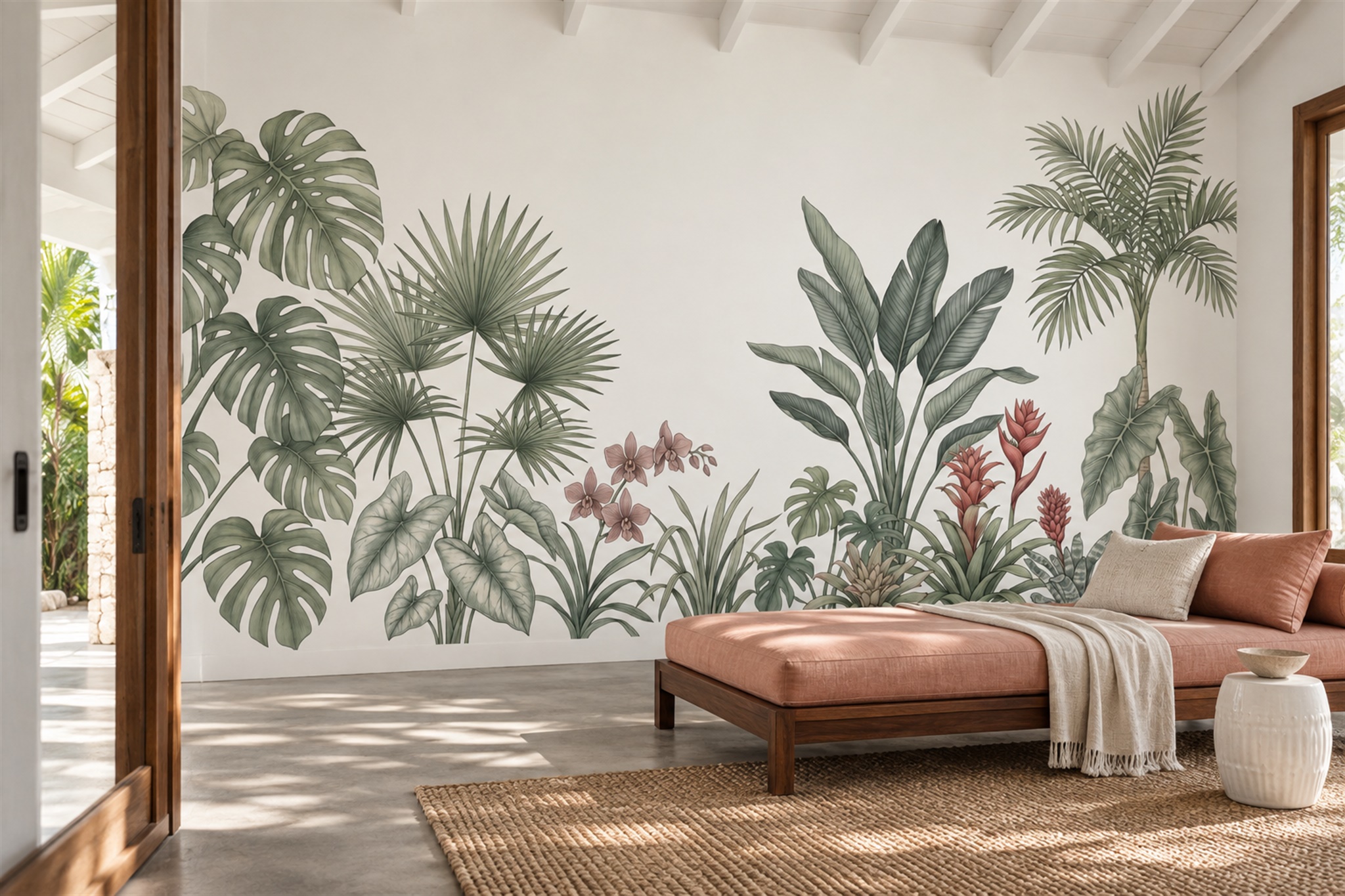 Green Leaf Botanical Decorative Wallpaper Mural Home-office-wallpaper-murals, Peel-and-stick Finish