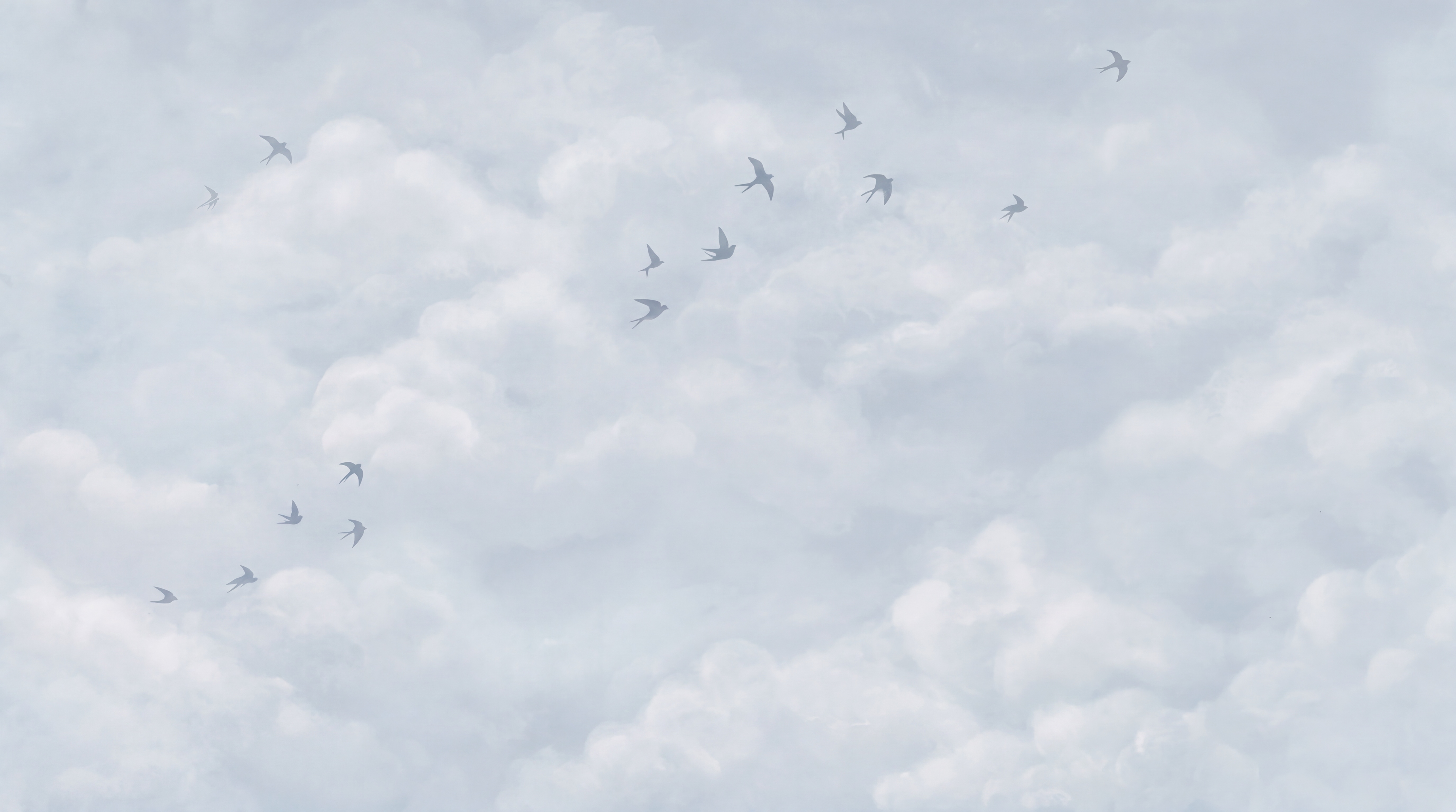 Blue Clouds Artful Painterly Wallpaper Mural, Peel-and-stick Finish
