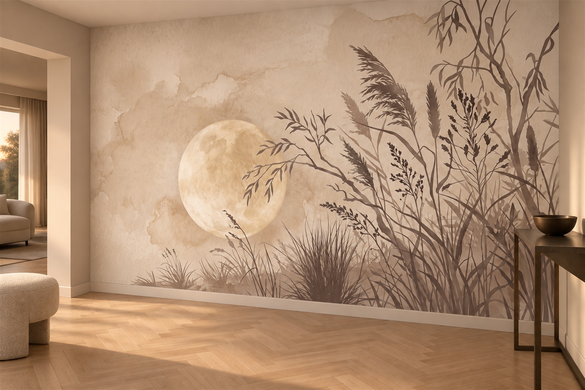 Beige Pattern Decorative Layered Wallpaper Mural Entryway-wallpaper-murals, Peel-and-stick Finish