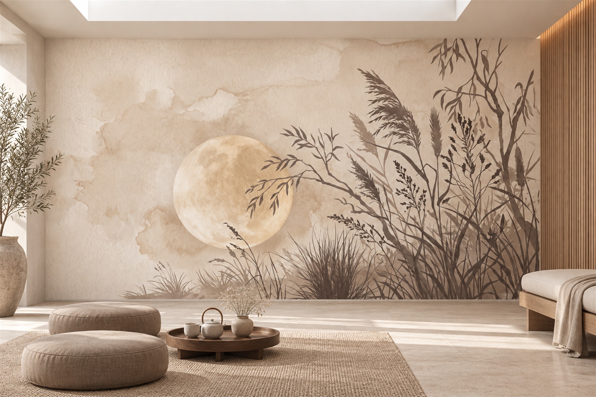 Beige Pattern Decorative Layered Wallpaper Mural Living-room-wallpaper-murals, Peel-and-stick Finish