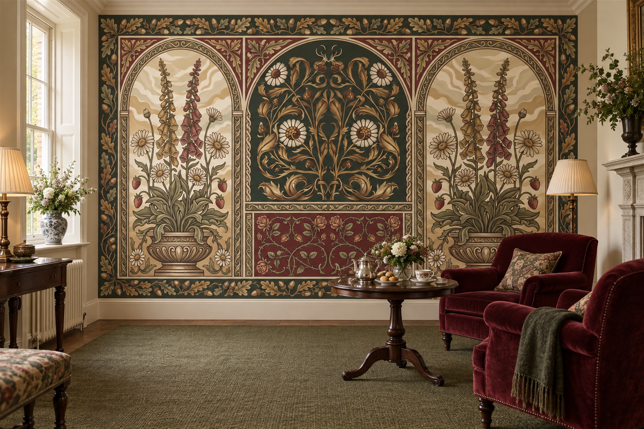 Olive Arched Abstract Wallpaper Mural Accent-wall-wallpaper-murals, Peel-and-stick Finish