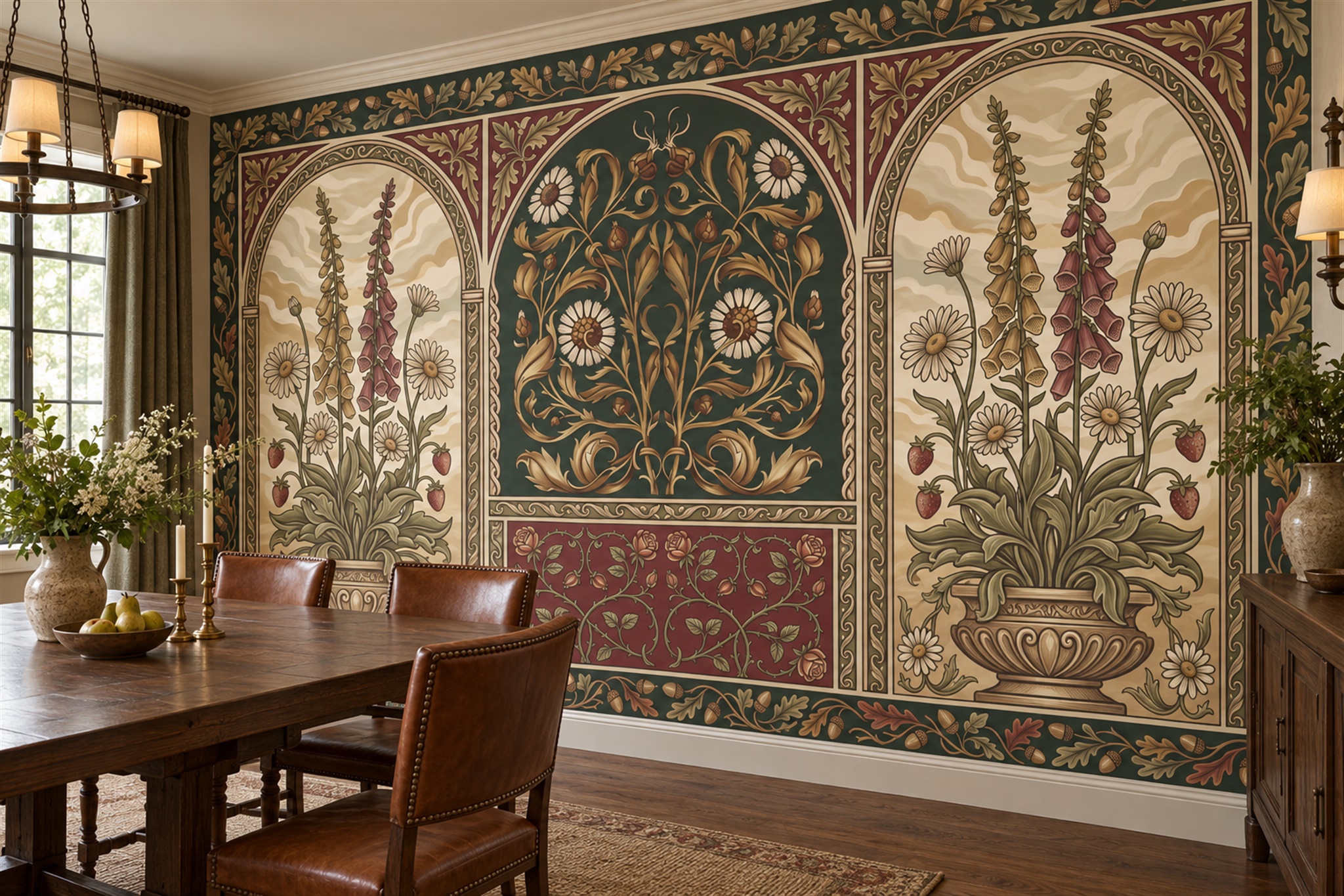 Olive Arched Abstract Wallpaper Mural Dining-room-wallpaper-murals, Peel-and-stick Finish