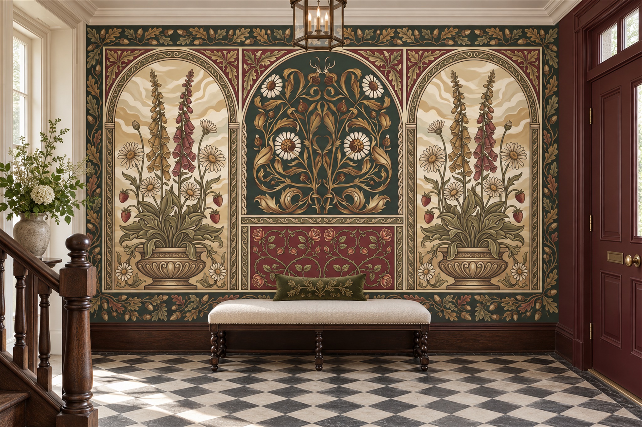 Olive Arched Abstract Wallpaper Mural Entryway-wallpaper-murals, Peel-and-stick Finish