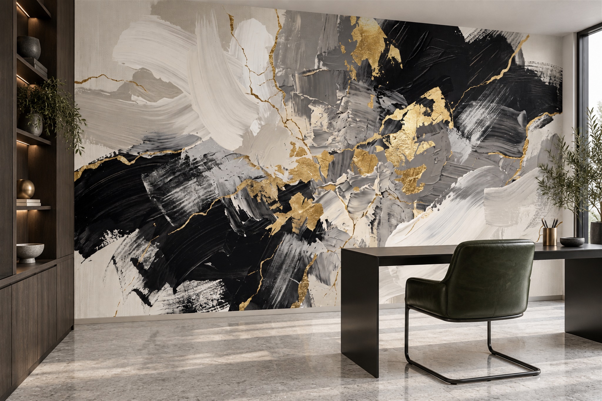 Black Marble Decorative Layered Wallpaper Mural Home-office-wallpaper-murals, Peel-and-stick Finish