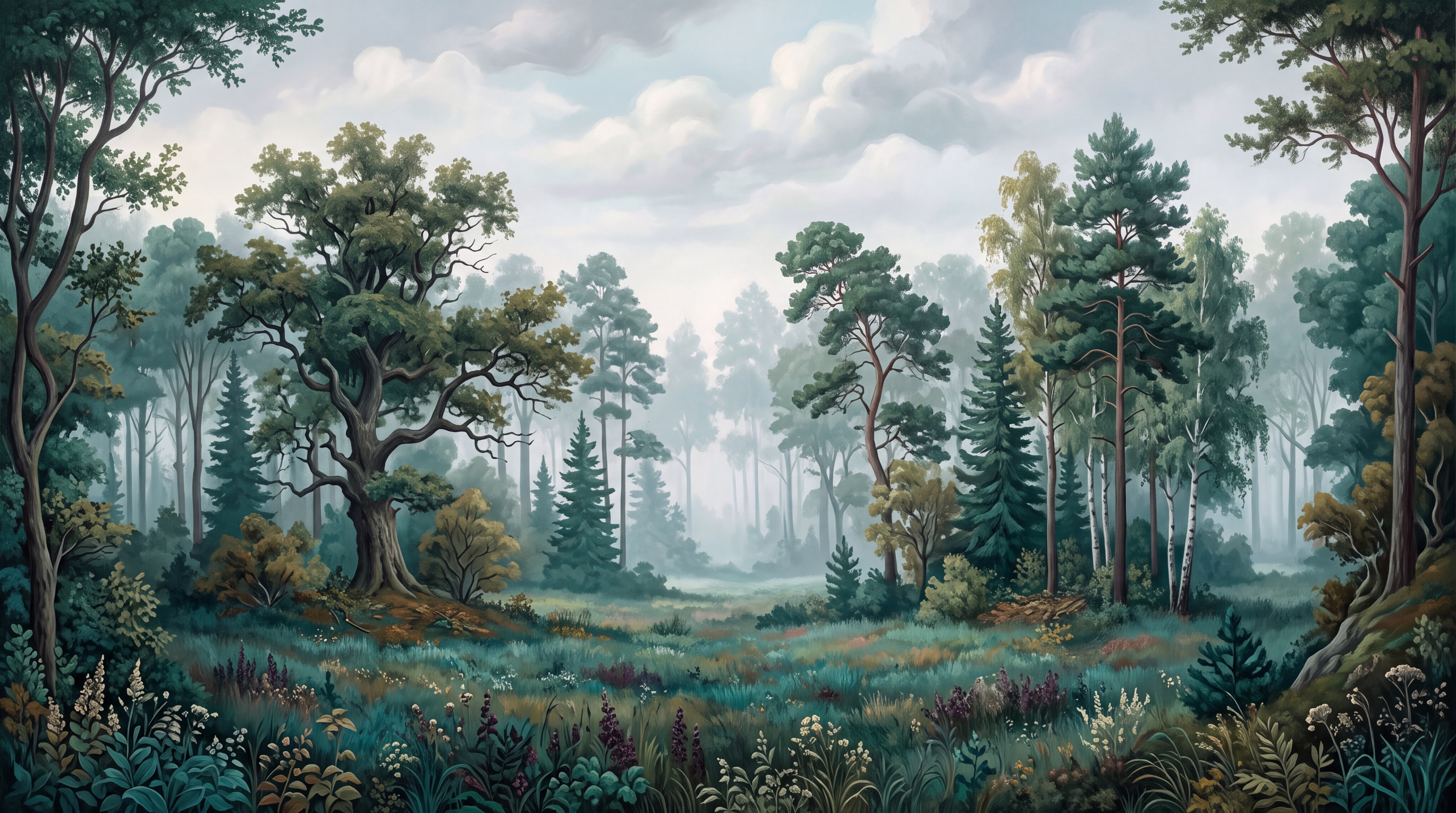 Teal Forest Scenic Decorative Wallpaper Mural, Peel-and-stick Finish