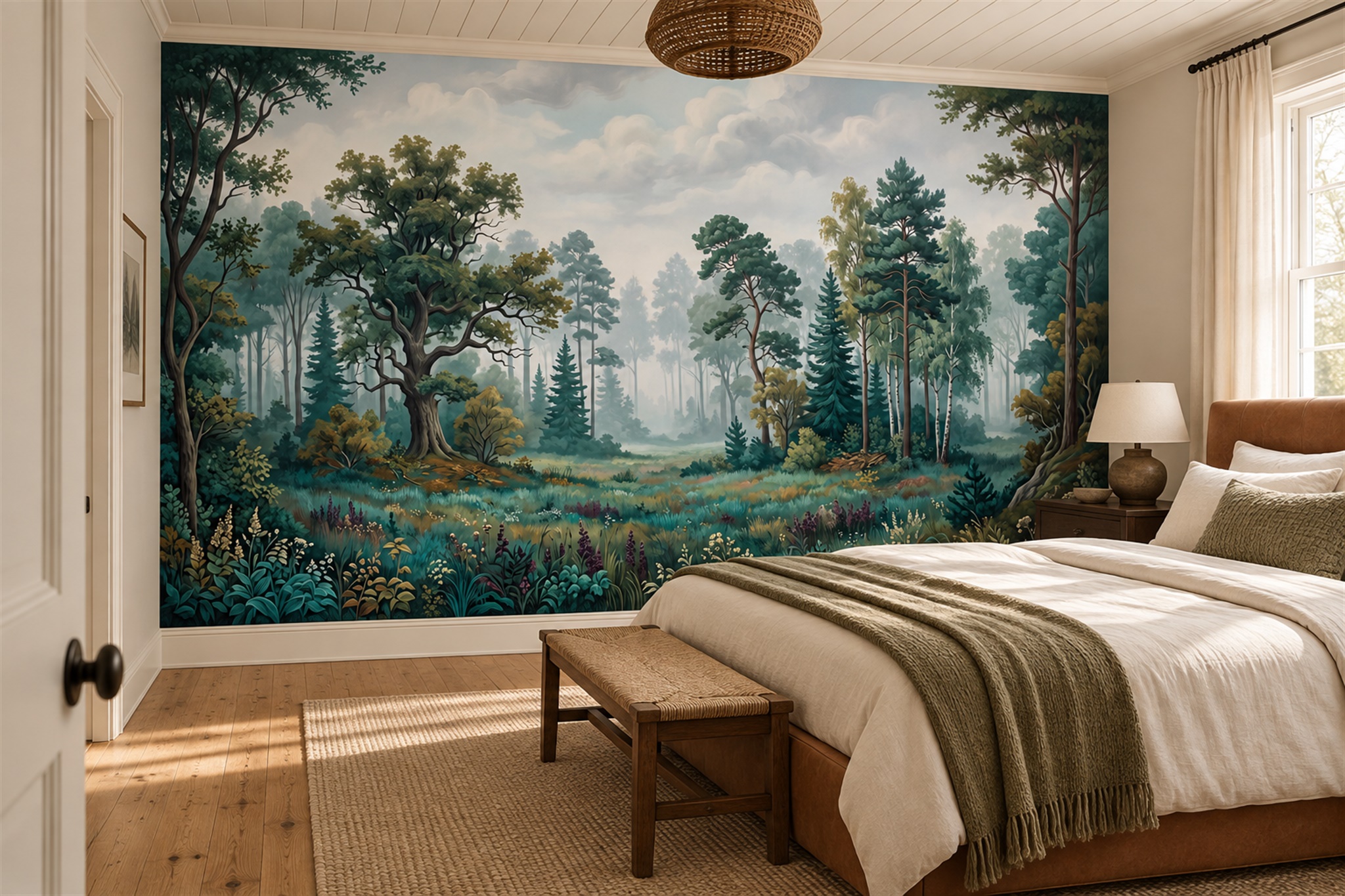 Teal Forest Scenic Decorative Wallpaper Mural Home-office-wallpaper-murals, Peel-and-stick Finish