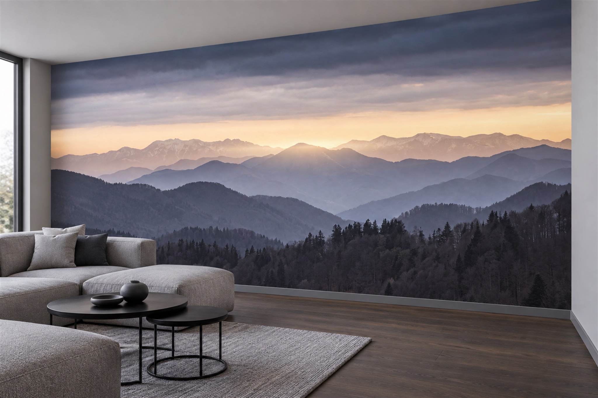 Blue Mountain Scenic Wallpaper Mural Accent-wall-wallpaper-murals, Peel-and-stick Finish