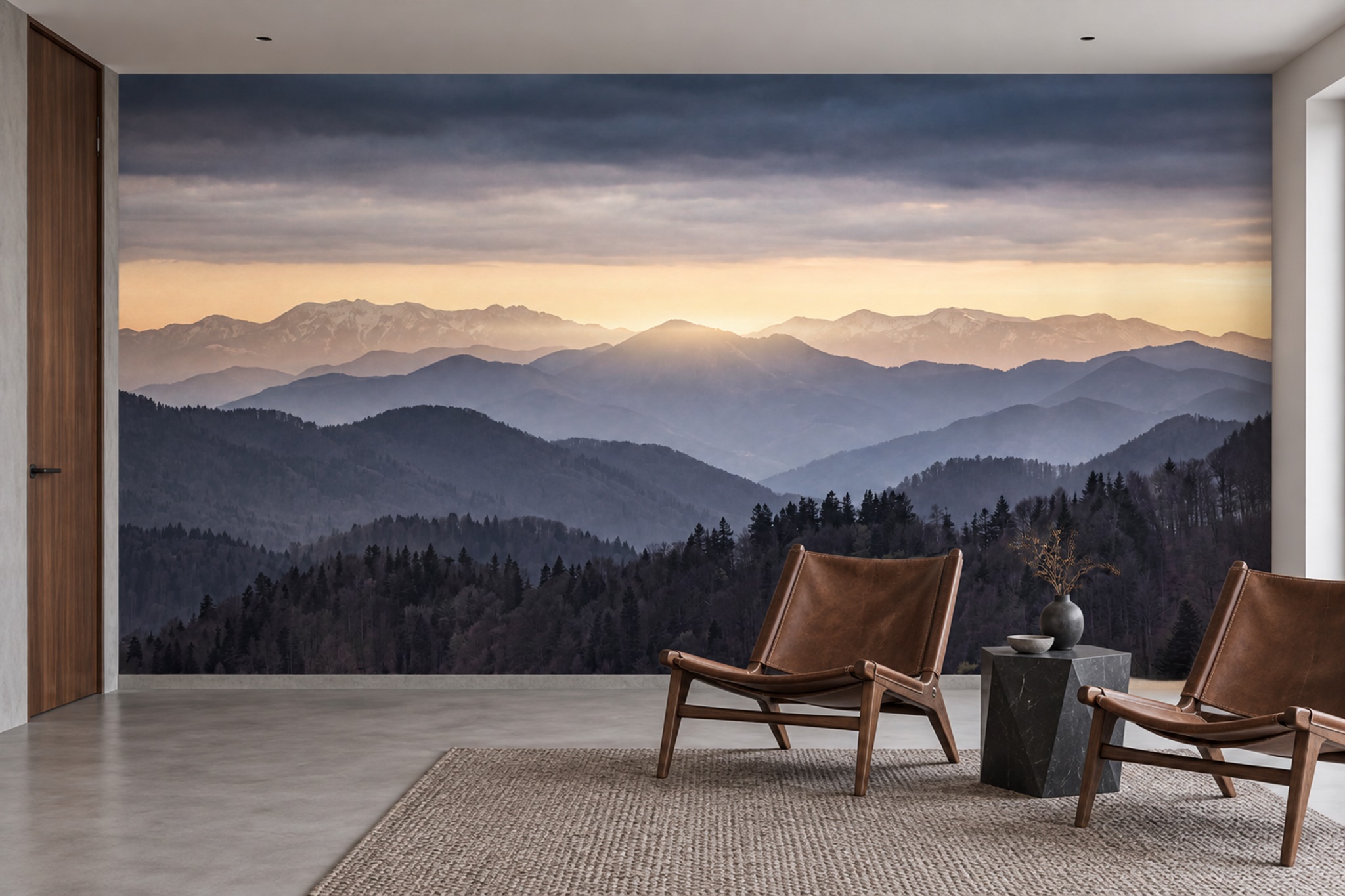 Blue Mountain Scenic Wallpaper Mural Bedroom-wallpaper-murals, Peel-and-stick Finish