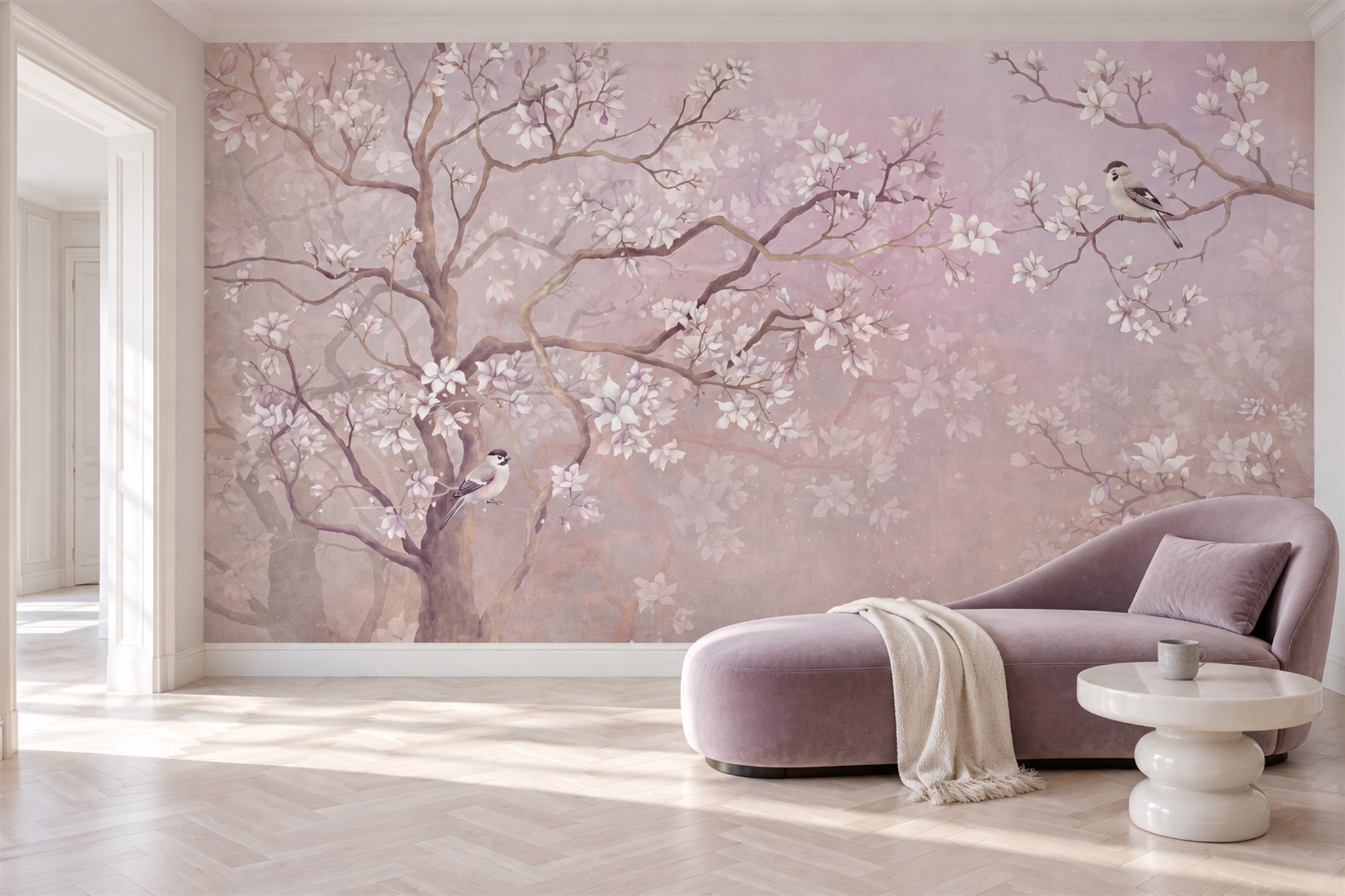 Blush Blossom Botanical Decorative Wallpaper Mural Accent-wall-wallpaper-murals, Peel-and-stick Finish