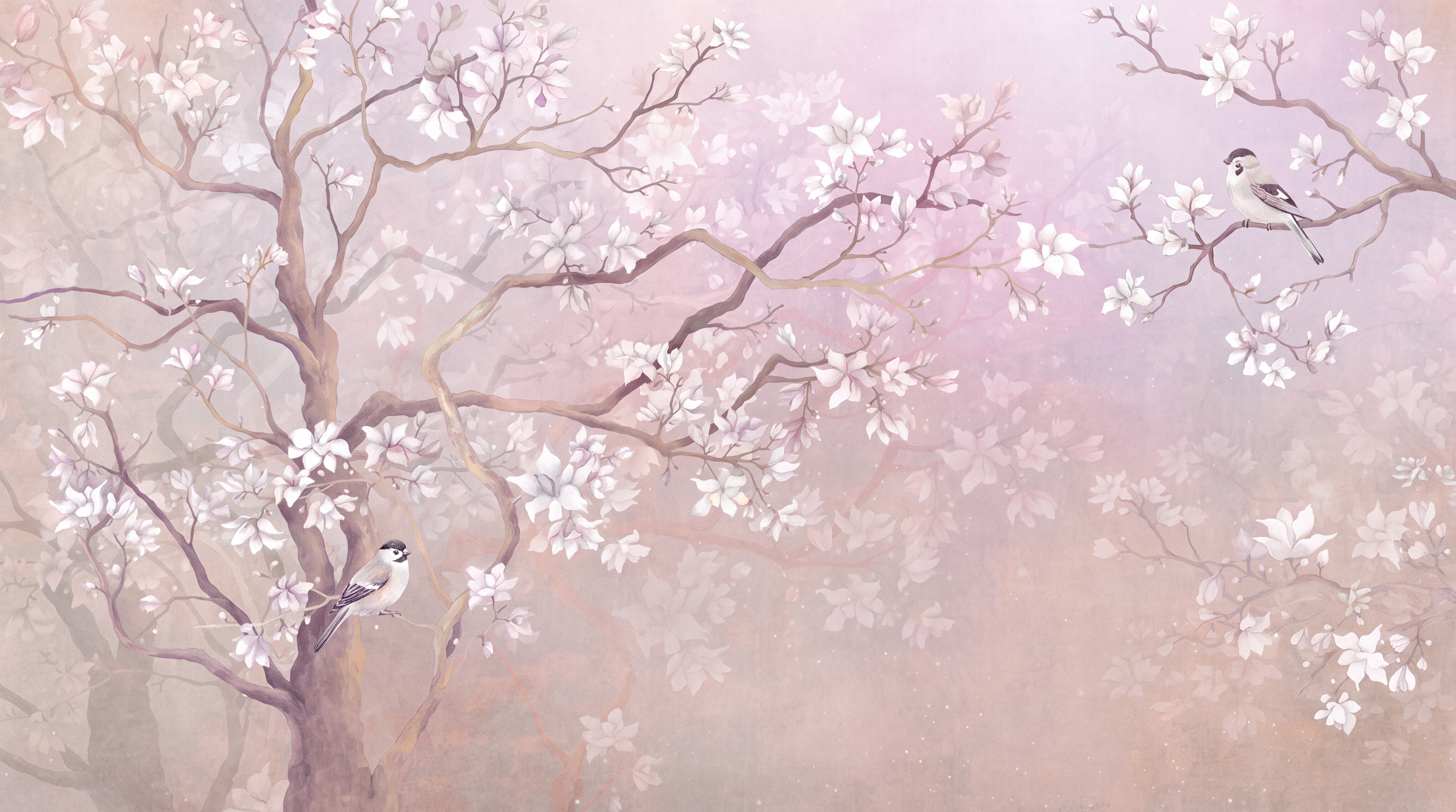 Blush Blossom Botanical Decorative Wallpaper Mural Bedroom-wallpaper-murals, Peel-and-stick Finish
