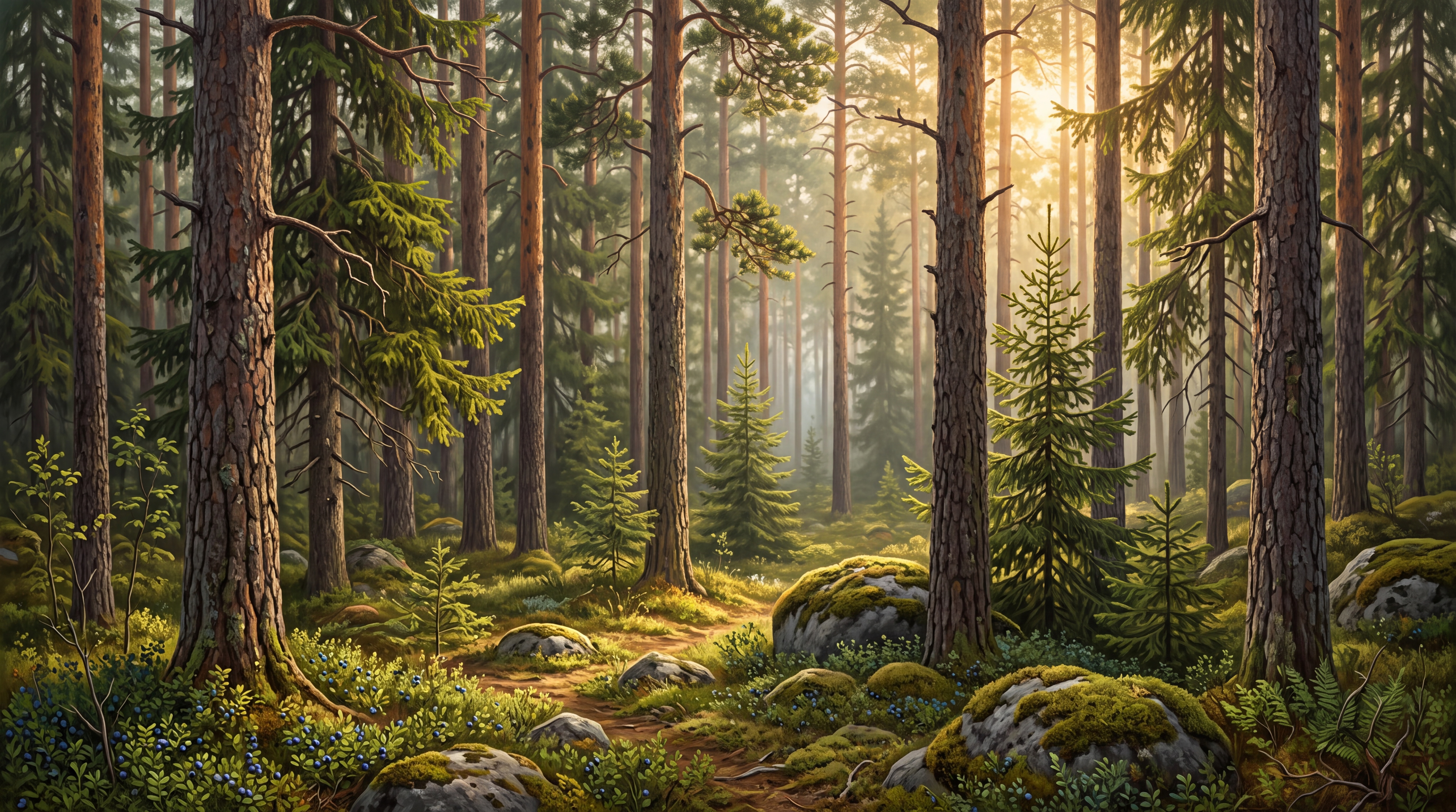 Green Forest Scenic Layered Wallpaper Mural, Peel-and-stick Finish
