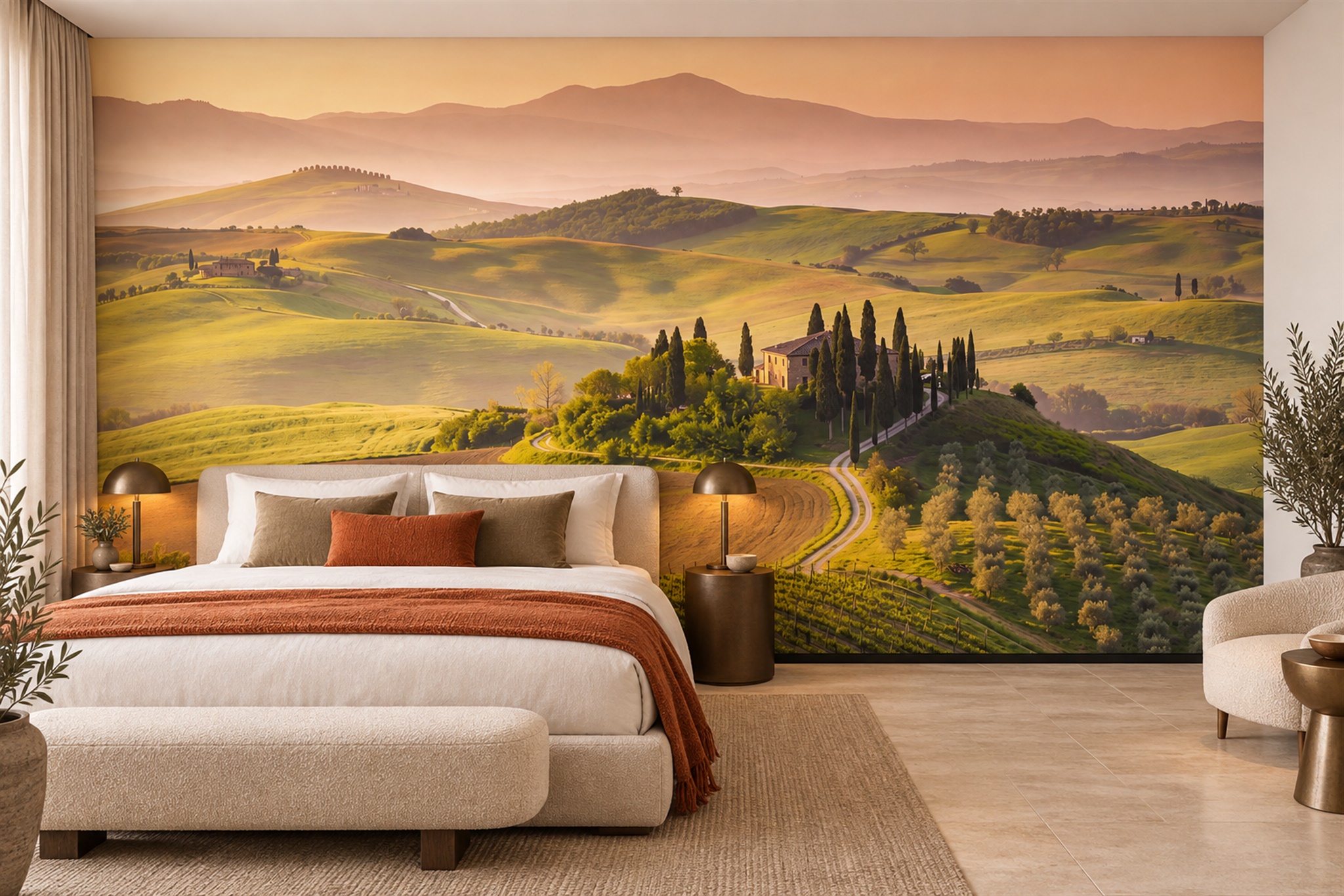 Gold Hills Scenic Wallpaper Mural Bedroom-wallpaper-murals, Peel-and-stick Finish