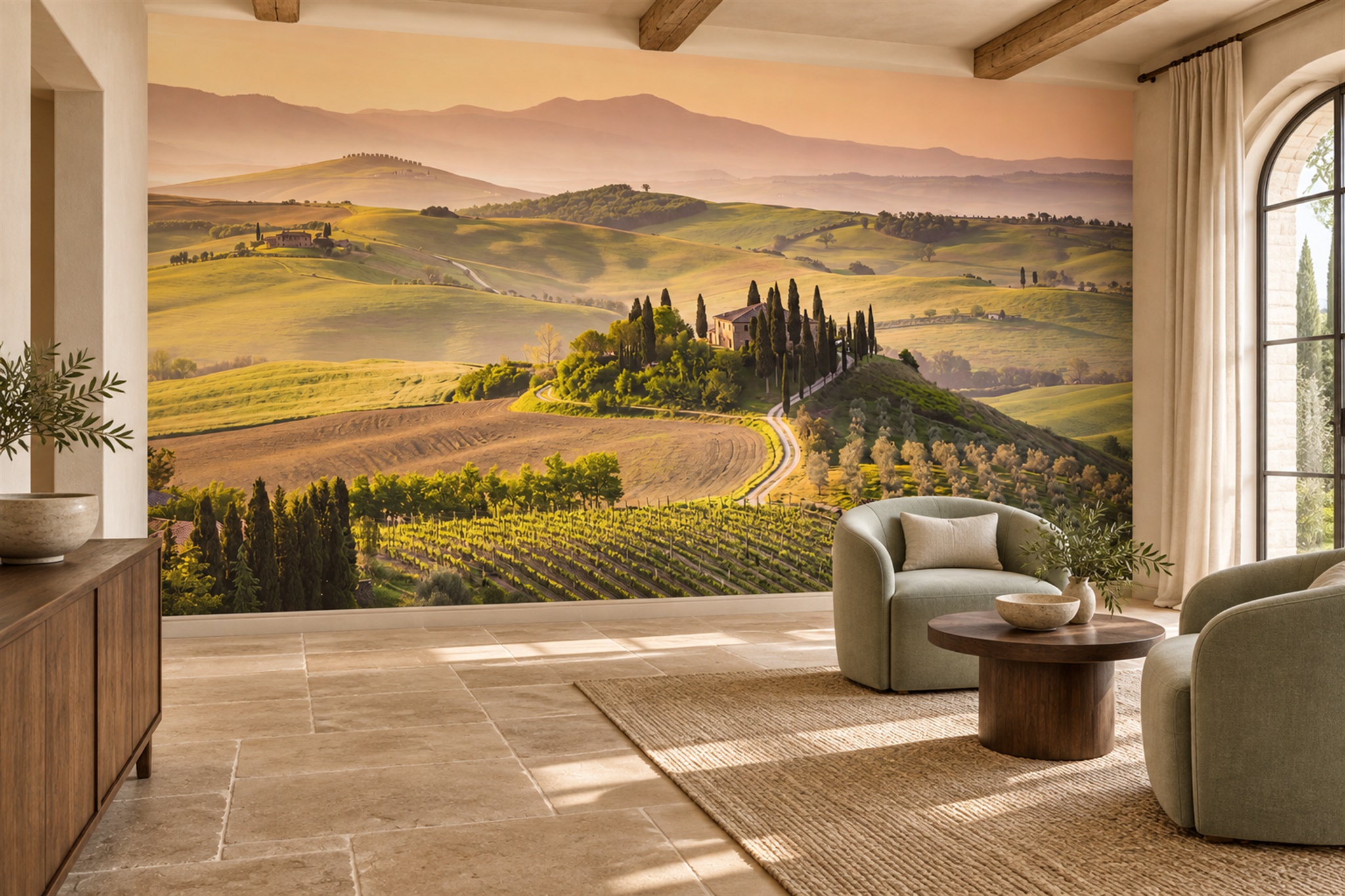 Gold Hills Scenic Wallpaper Mural Living-room-wallpaper-murals, Peel-and-stick Finish