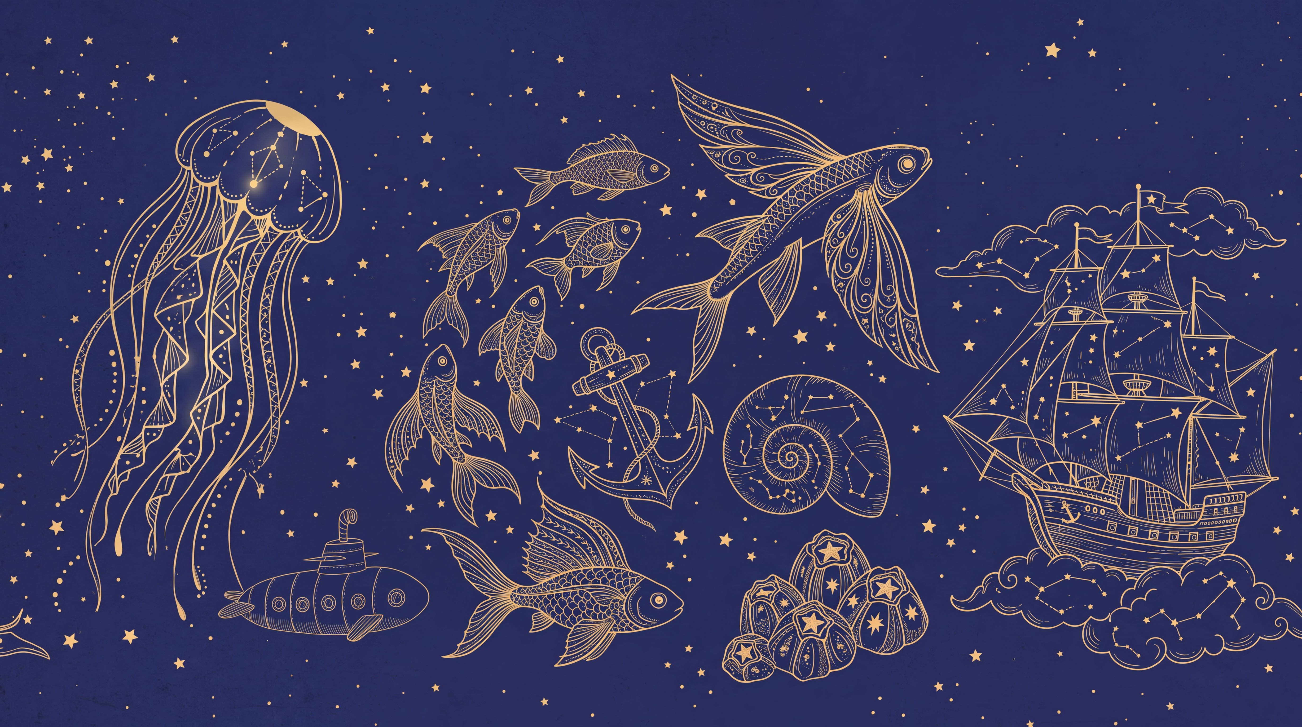 Navy Pattern Decorative Illustrated Wallpaper Mural Playroom-wallpaper-murals, Peel-and-stick Finish