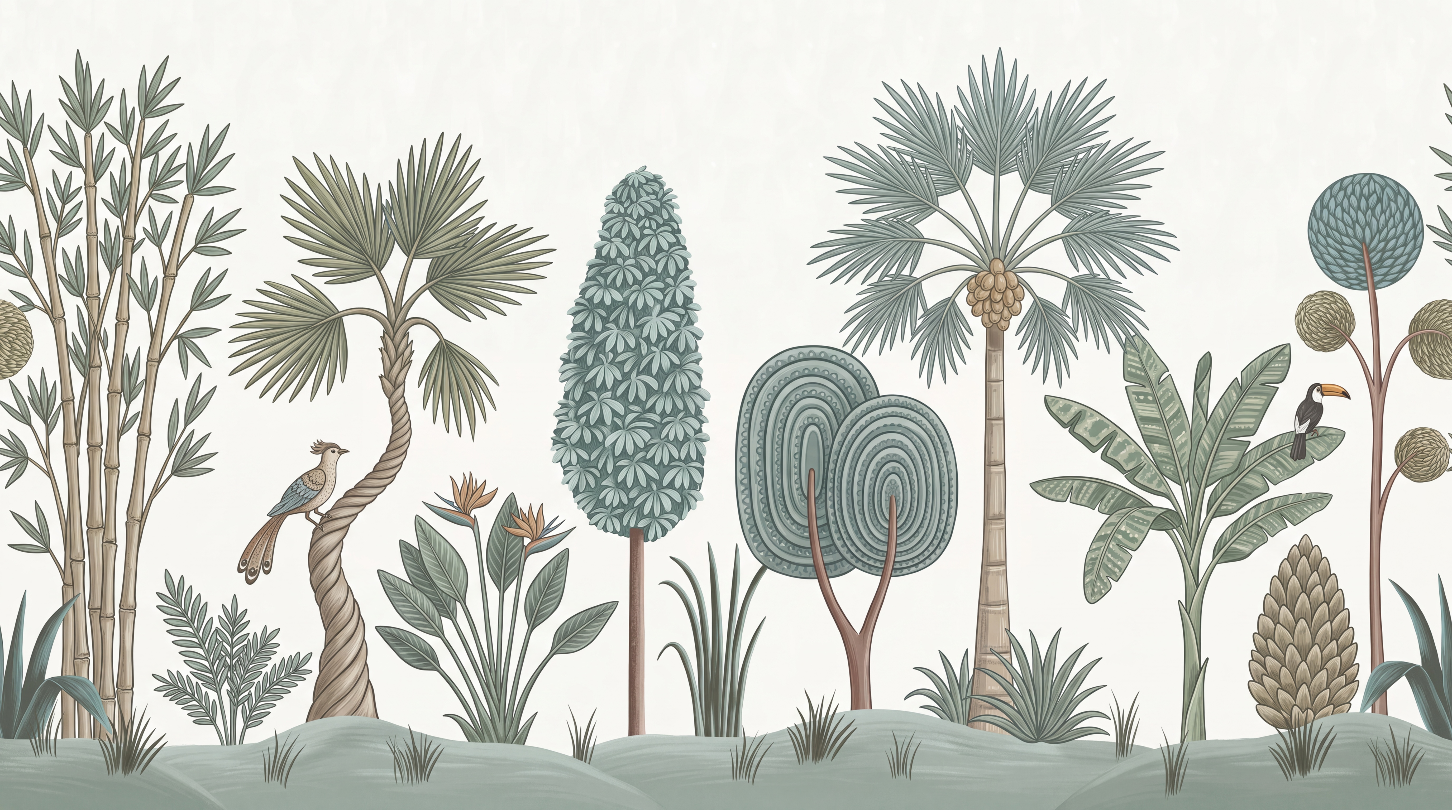 Sage Scenic Scenic Layered Wallpaper Mural, Peel-and-stick Finish
