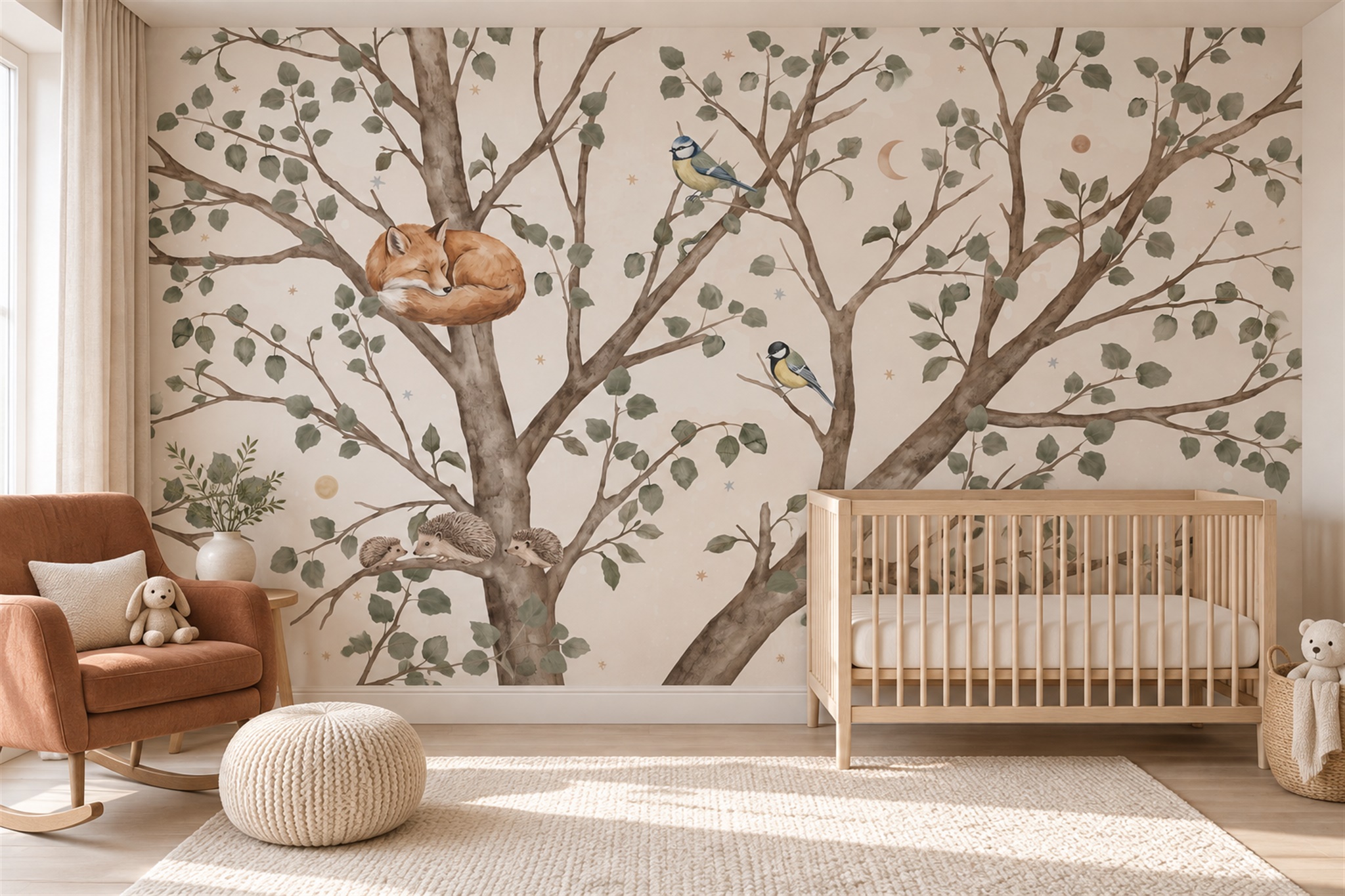 Sage Woodland Scenic Wallpaper Mural Nursery-wallpaper-murals, Peel-and-stick Finish