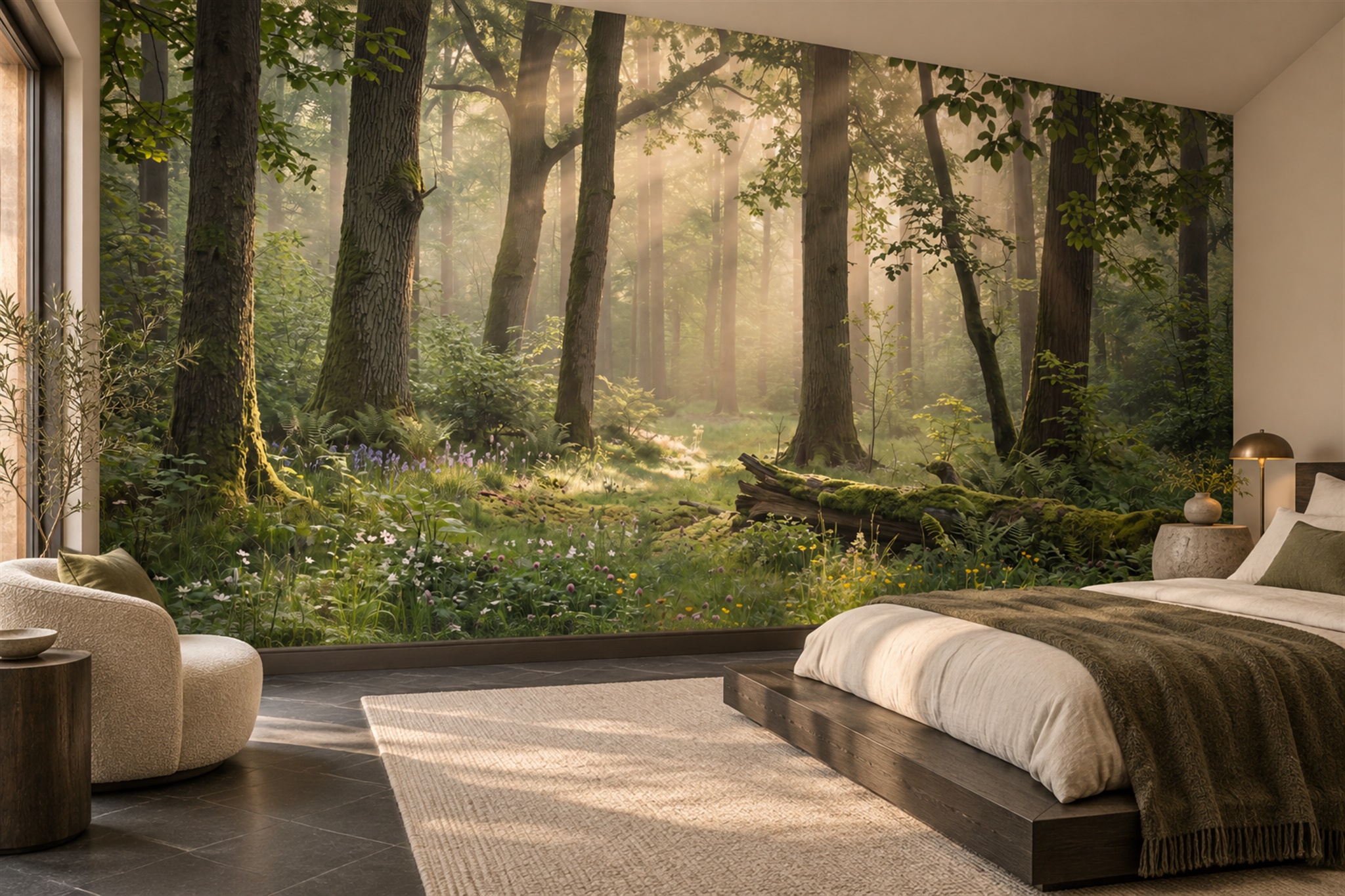 Green Scenic Scenic Wallpaper Mural Bedroom-wallpaper-murals, Peel-and-stick Finish