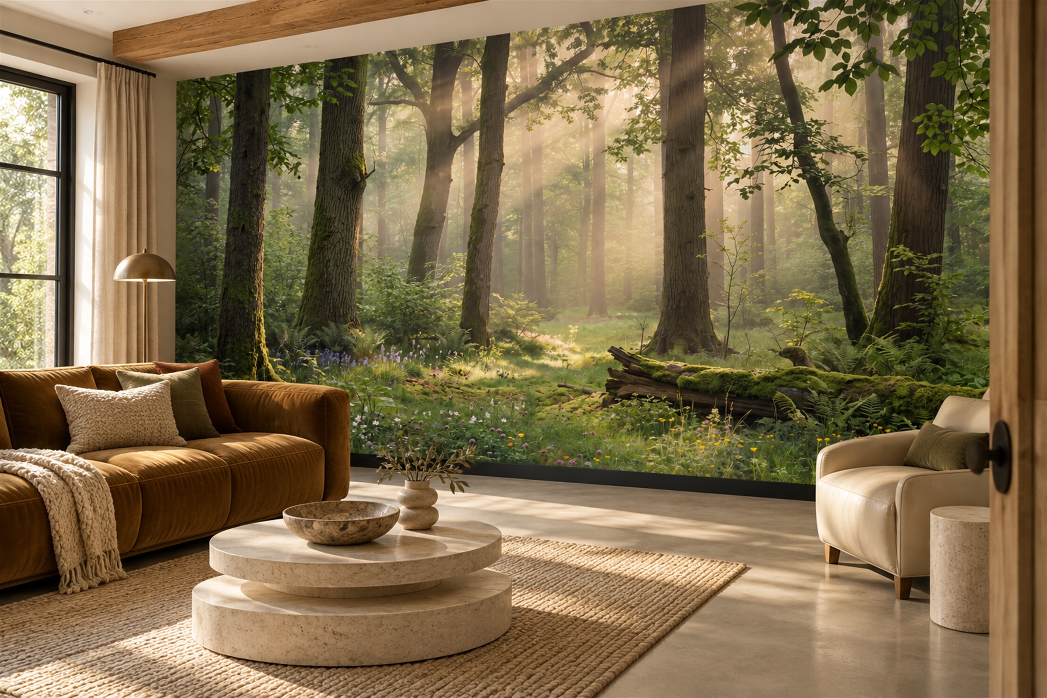 Green Scenic Scenic Wallpaper Mural Accent-wall-wallpaper-murals, Peel-and-stick Finish