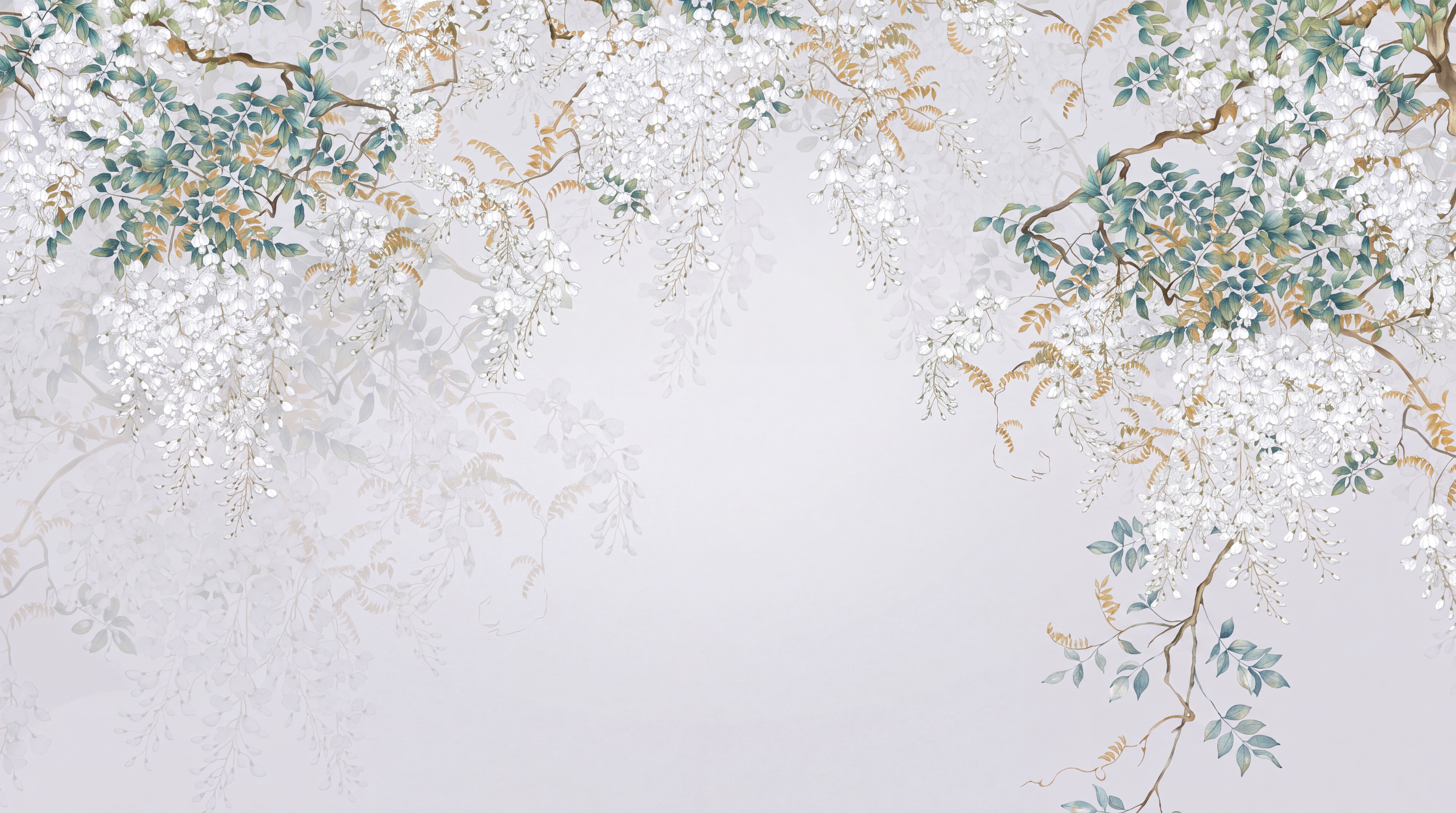 Ivory Blossom Botanical Wallpaper Mural Bedroom-wallpaper-murals, Peel-and-stick Finish