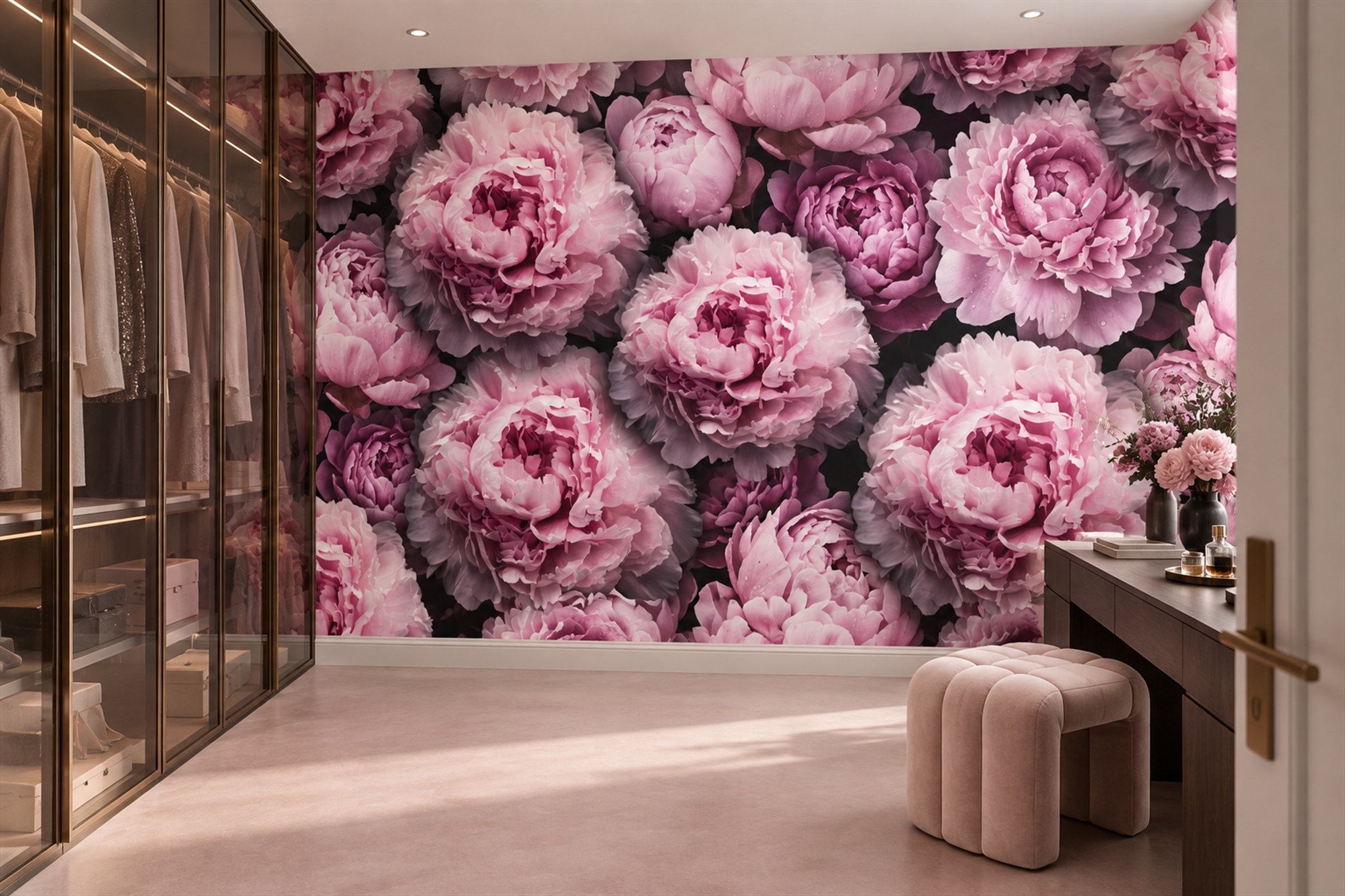 Pink Vintage Artful Abstract Wallpaper Mural Accent-wall-wallpaper-murals, Peel-and-stick Finish