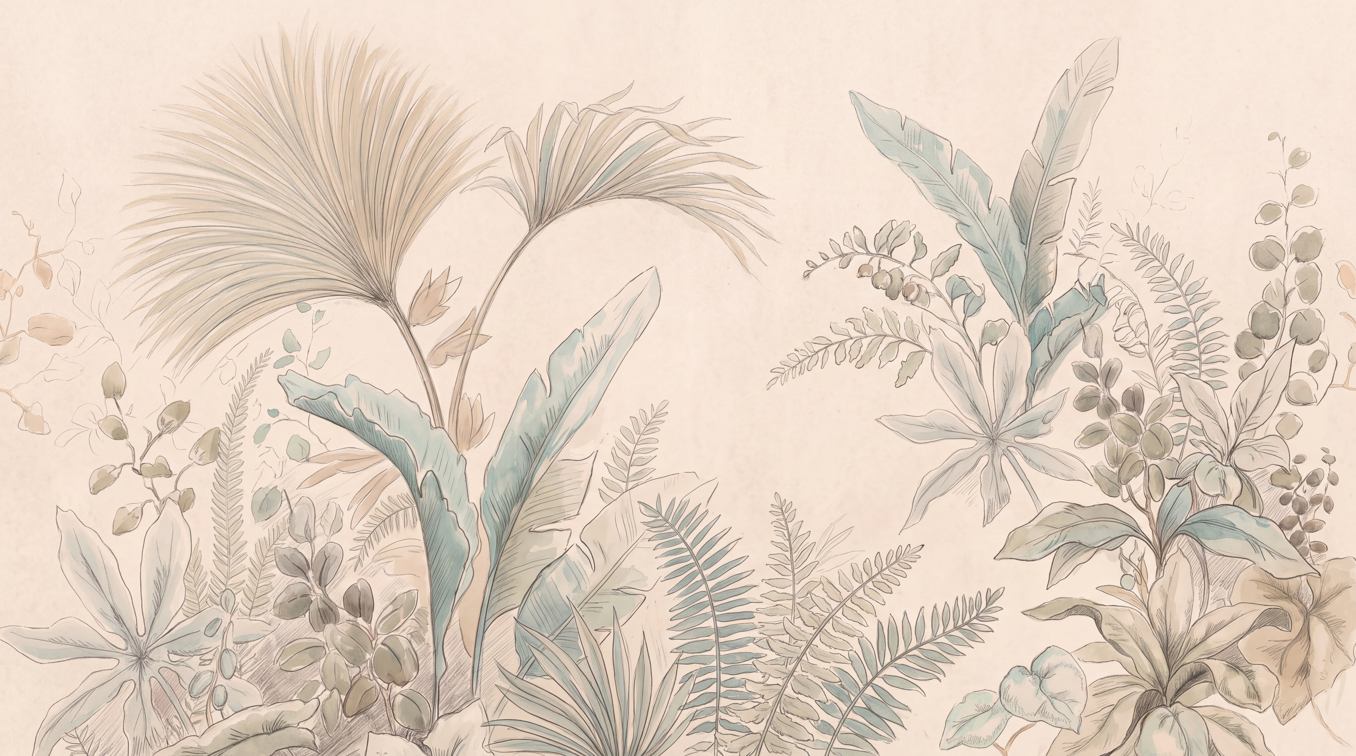 Beige Tropical Artful Wallpaper Mural, Peel-and-stick Finish