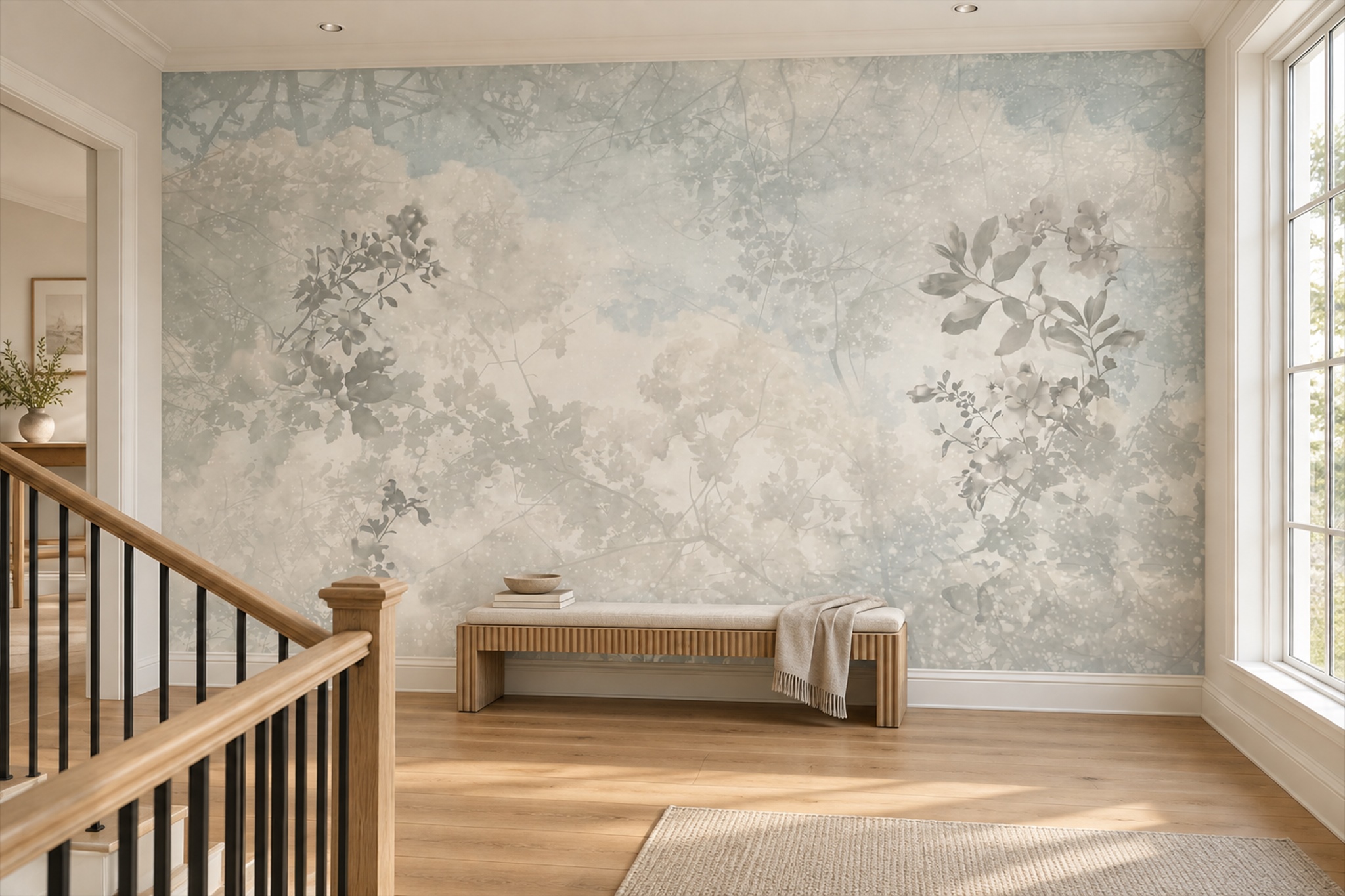 Sage Pattern Decorative Wallpaper Mural Layered Layered Wallpaper Mural Feature-wall-wallpaper-murals, Peel-and-stick Finish