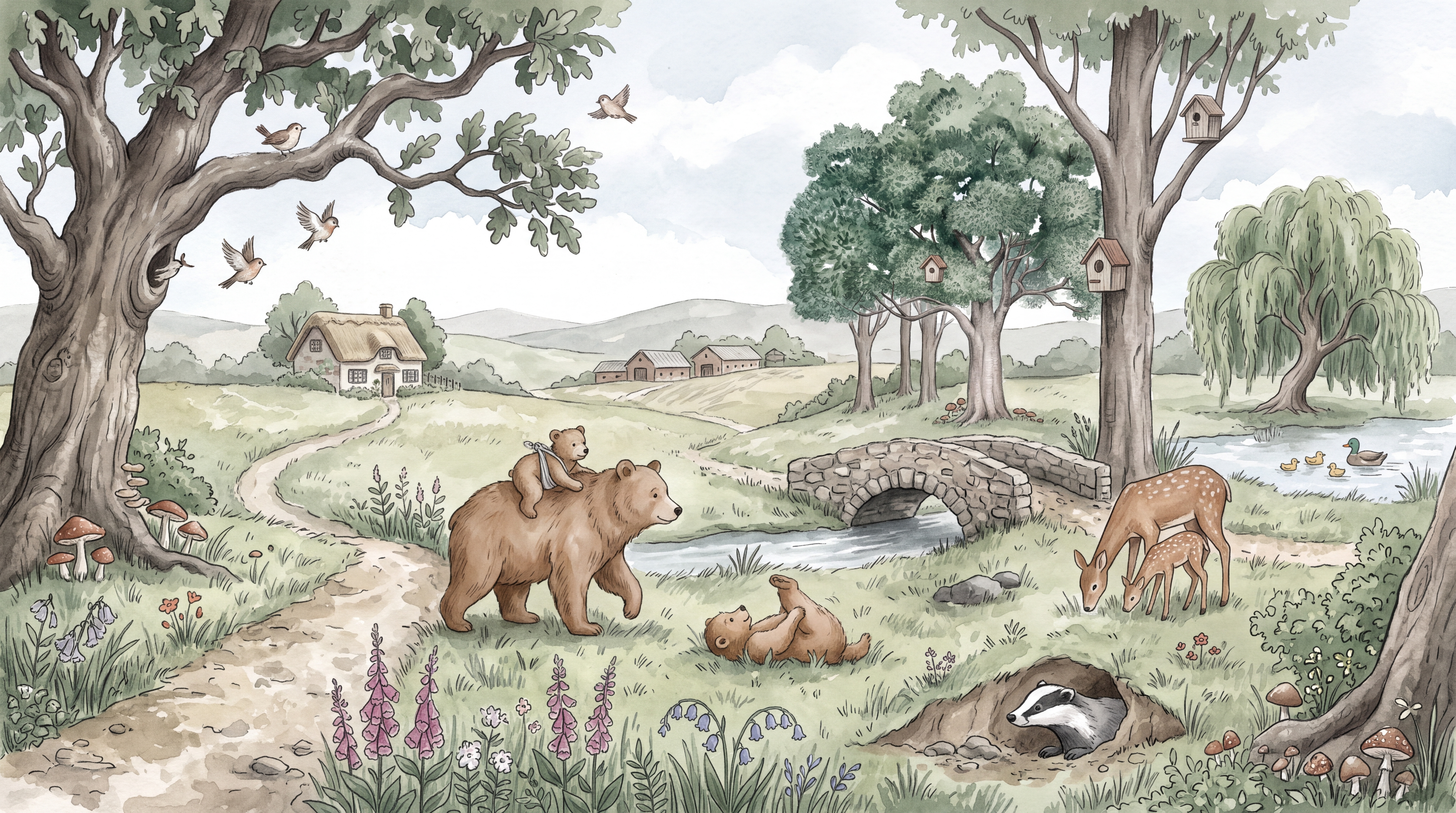 Sage Animal Illustrated Wallpaper Mural, Peel-and-stick Finish