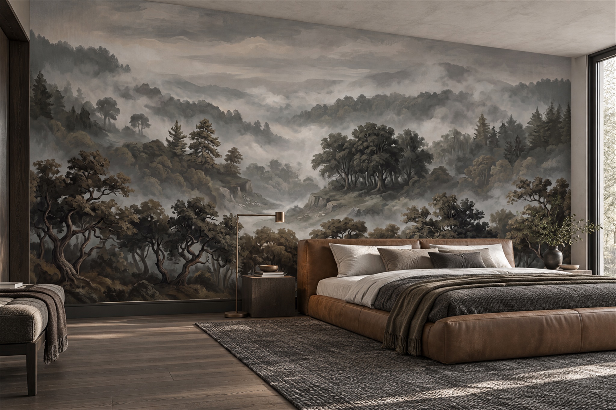 Grey Forest Scenic Decorative Wallpaper Mural Bedroom-wallpaper-murals, Peel-and-stick Finish