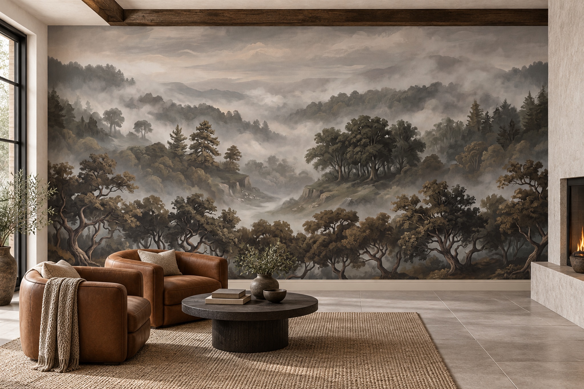 Grey Forest Scenic Decorative Wallpaper Mural Accent-wall-wallpaper-murals, Peel-and-stick Finish