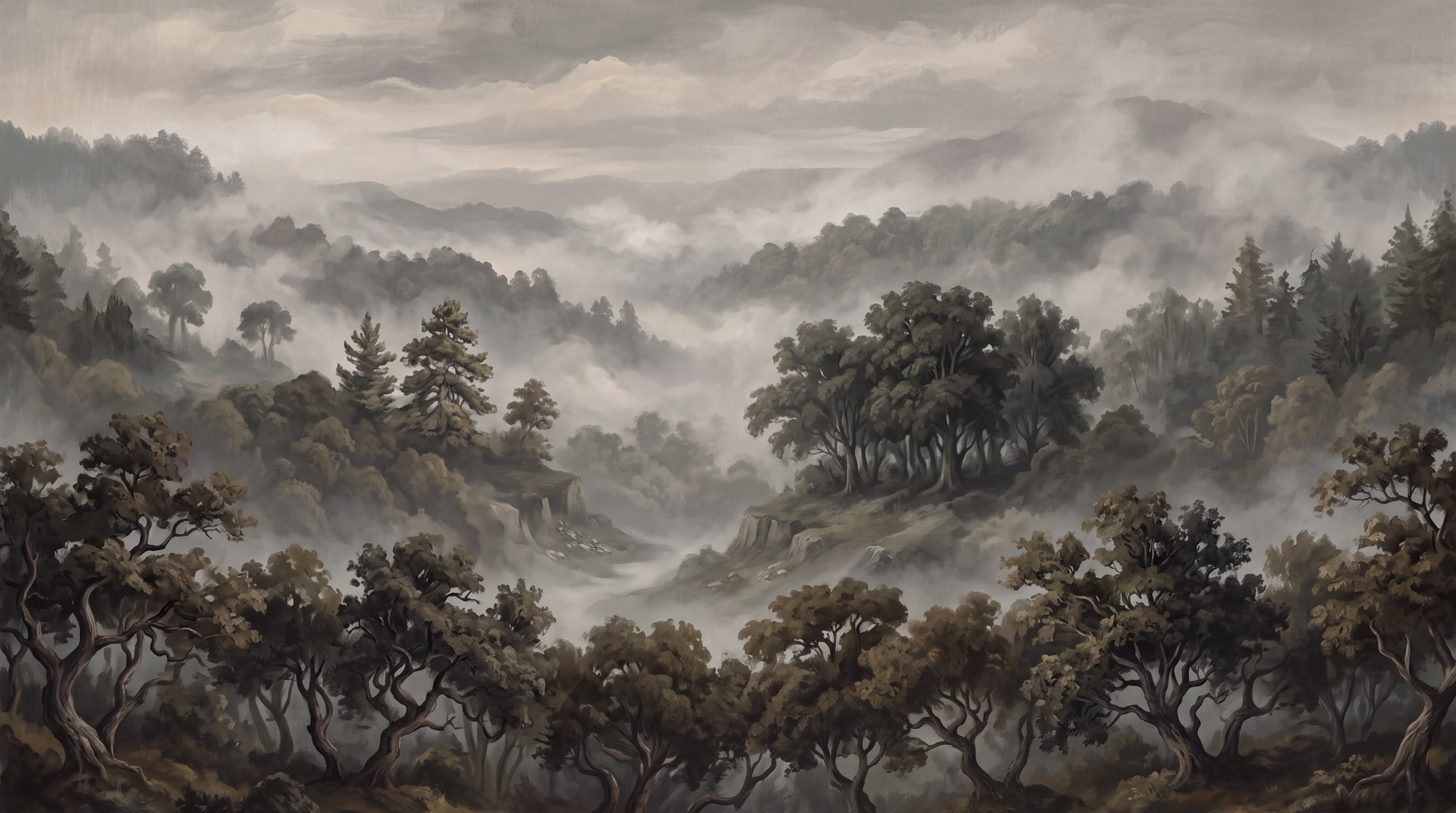 Grey Forest Scenic Decorative Wallpaper Mural Accent-wall-wallpaper-murals, Peel-and-stick Finish