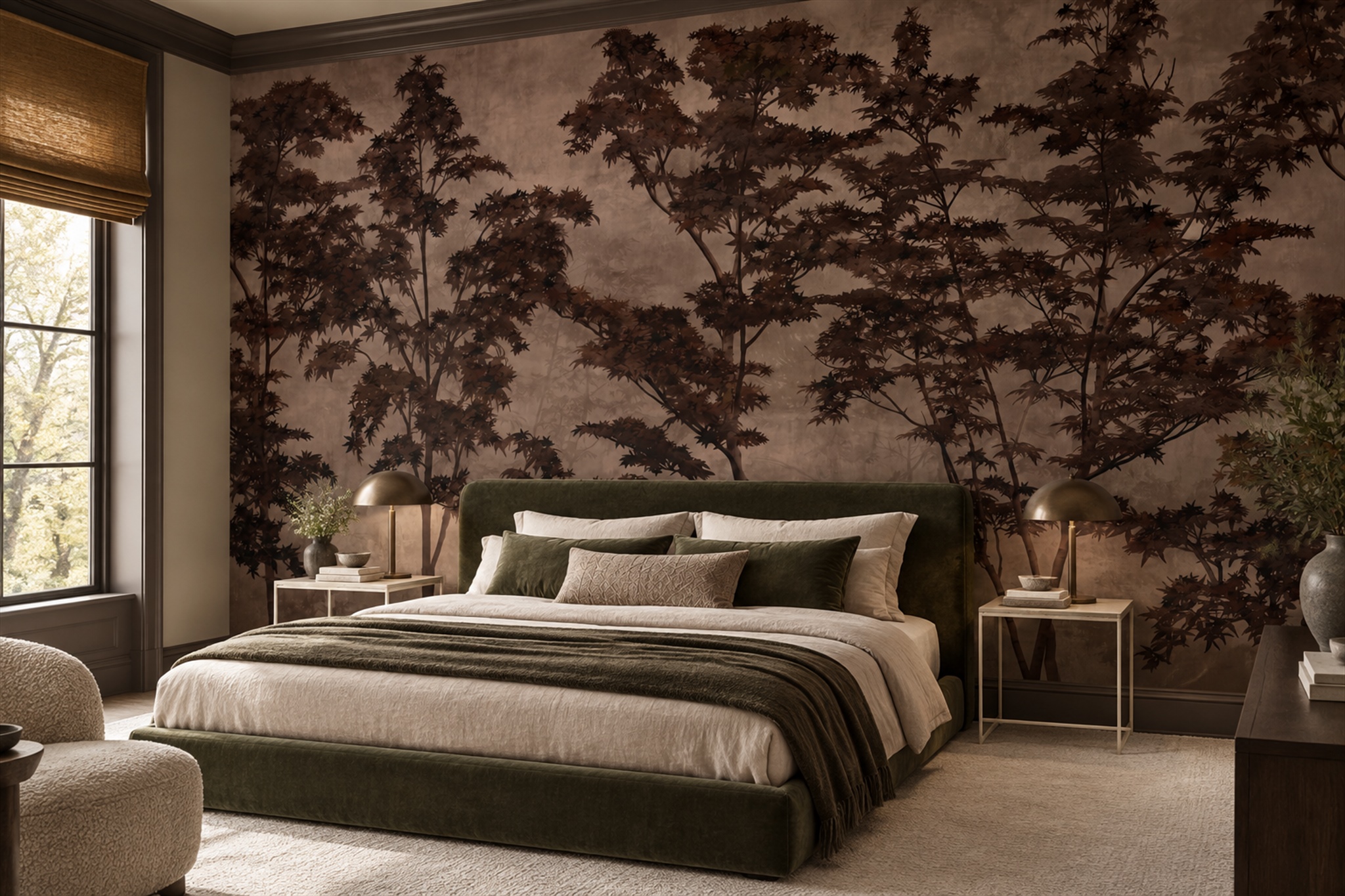 Brown Trees Scenic Wallpaper Mural Bedroom-wallpaper-murals, Peel-and-stick Finish
