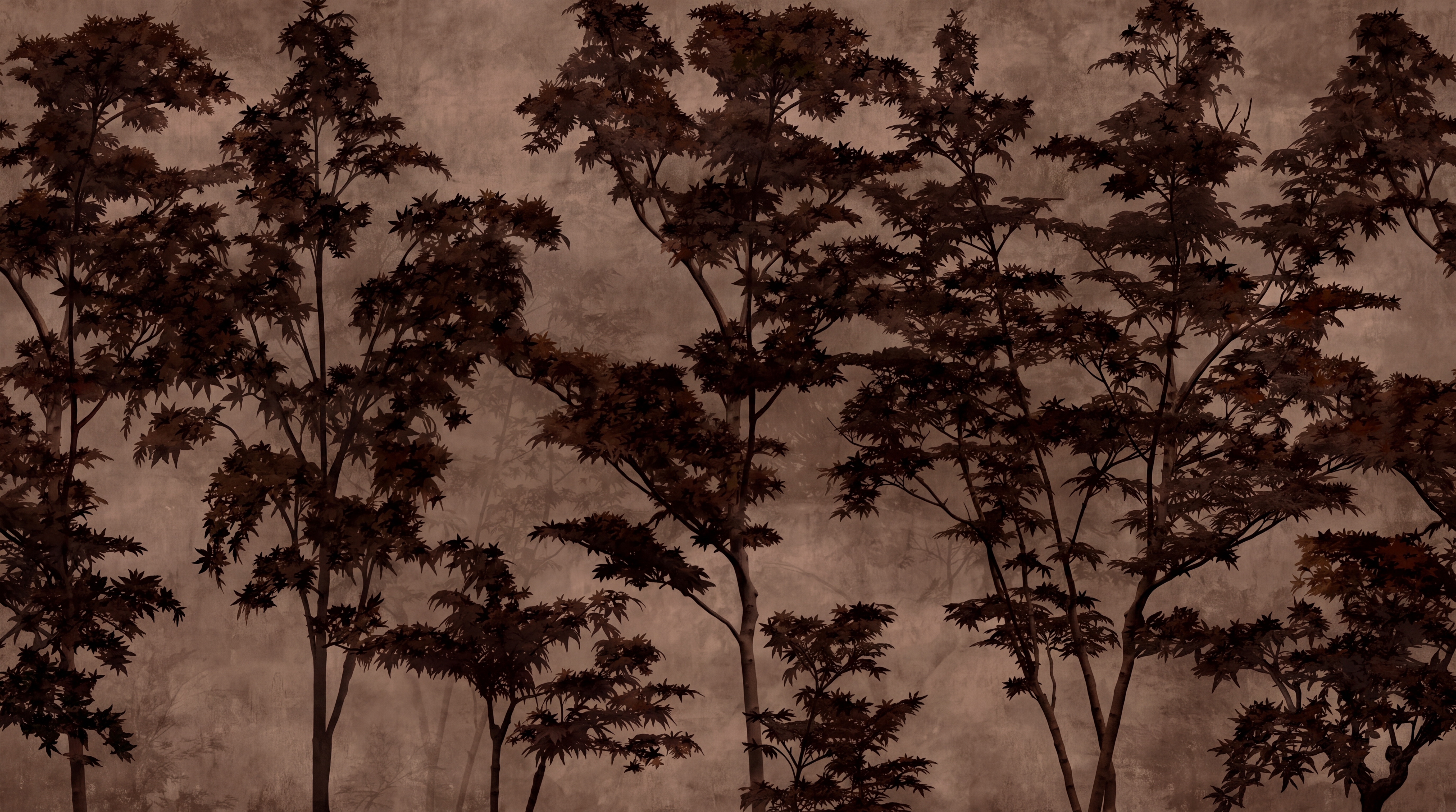 Brown Trees Scenic Wallpaper Mural Accent-wall-wallpaper-murals, Peel-and-stick Finish