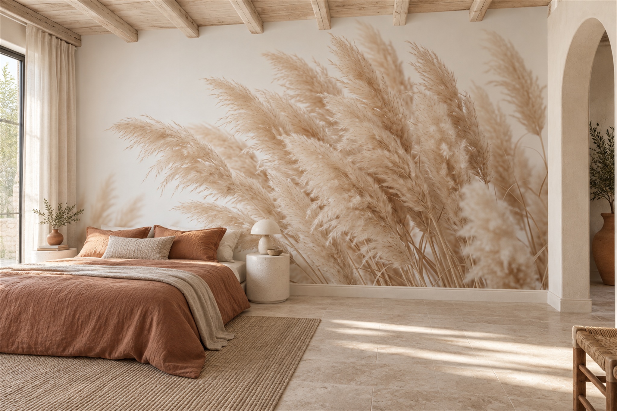 Beige Pattern Decorative Organic Wallpaper Mural Bedroom-wallpaper-murals, Peel-and-stick Finish