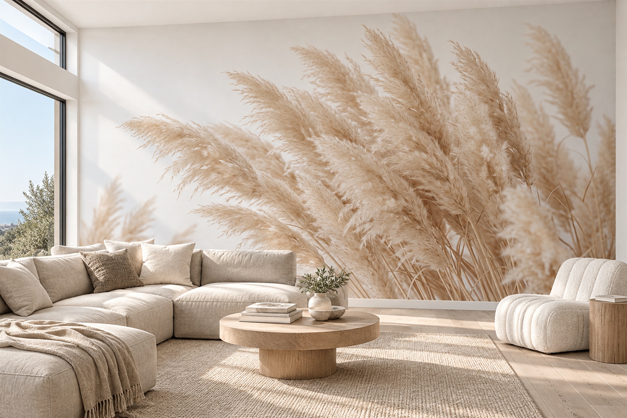 Beige Pattern Decorative Organic Wallpaper Mural Accent-wall-wallpaper-murals, Peel-and-stick Finish