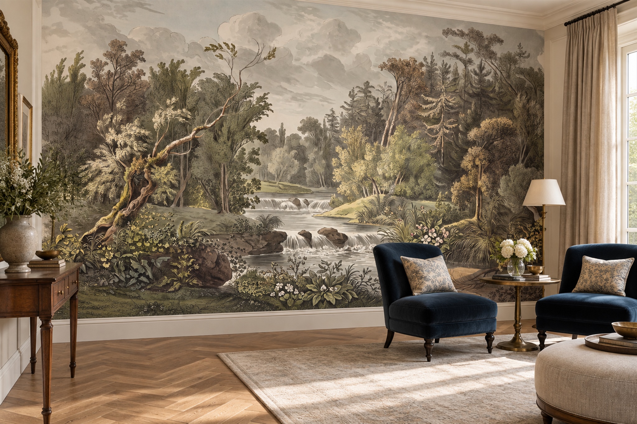 Olive River Scenic Decorative Wallpaper Mural Bedroom-wallpaper-murals, Peel-and-stick Finish